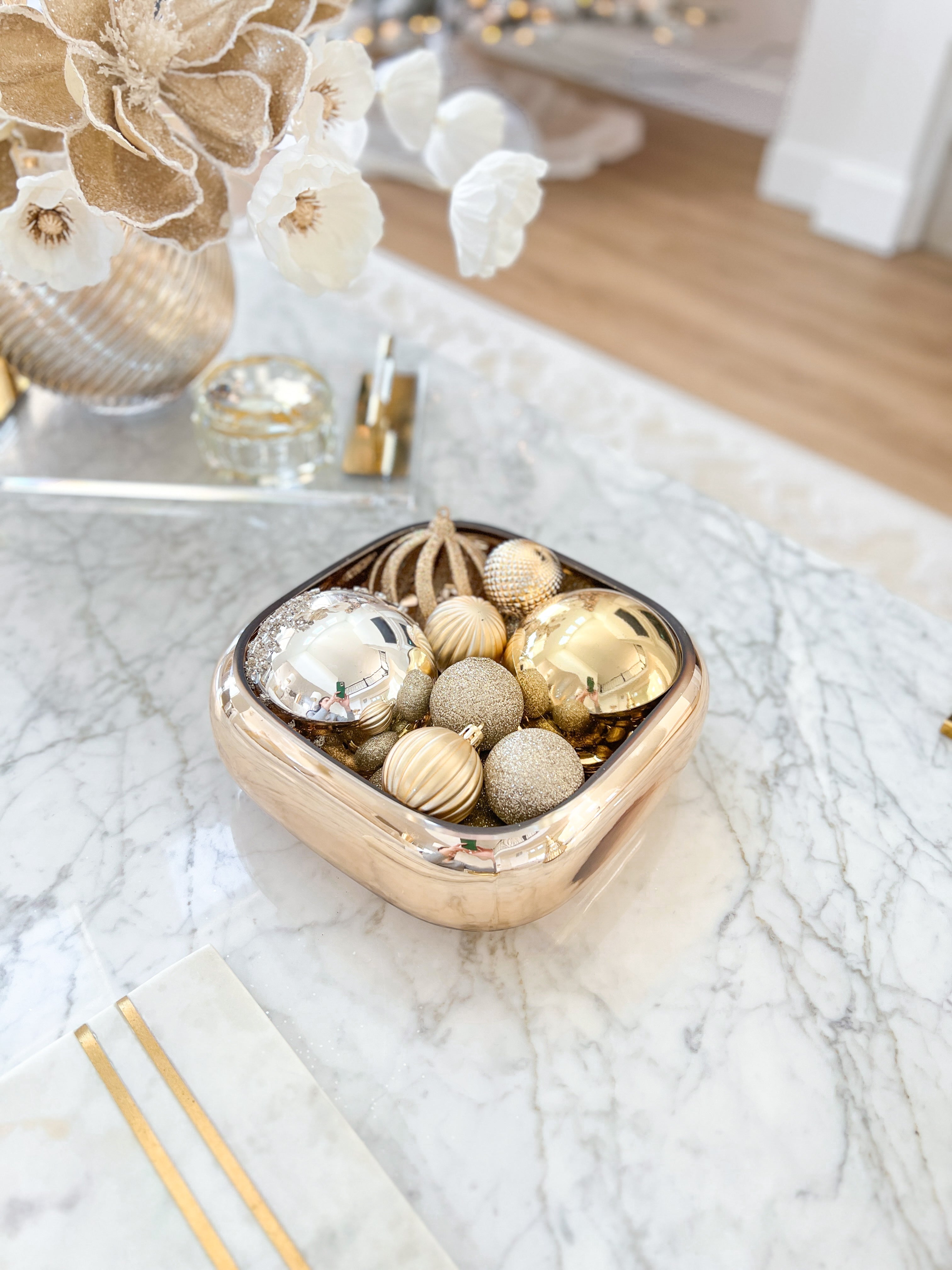 Gold Square Glass Decorative Bowl - HTS HOME DECOR
