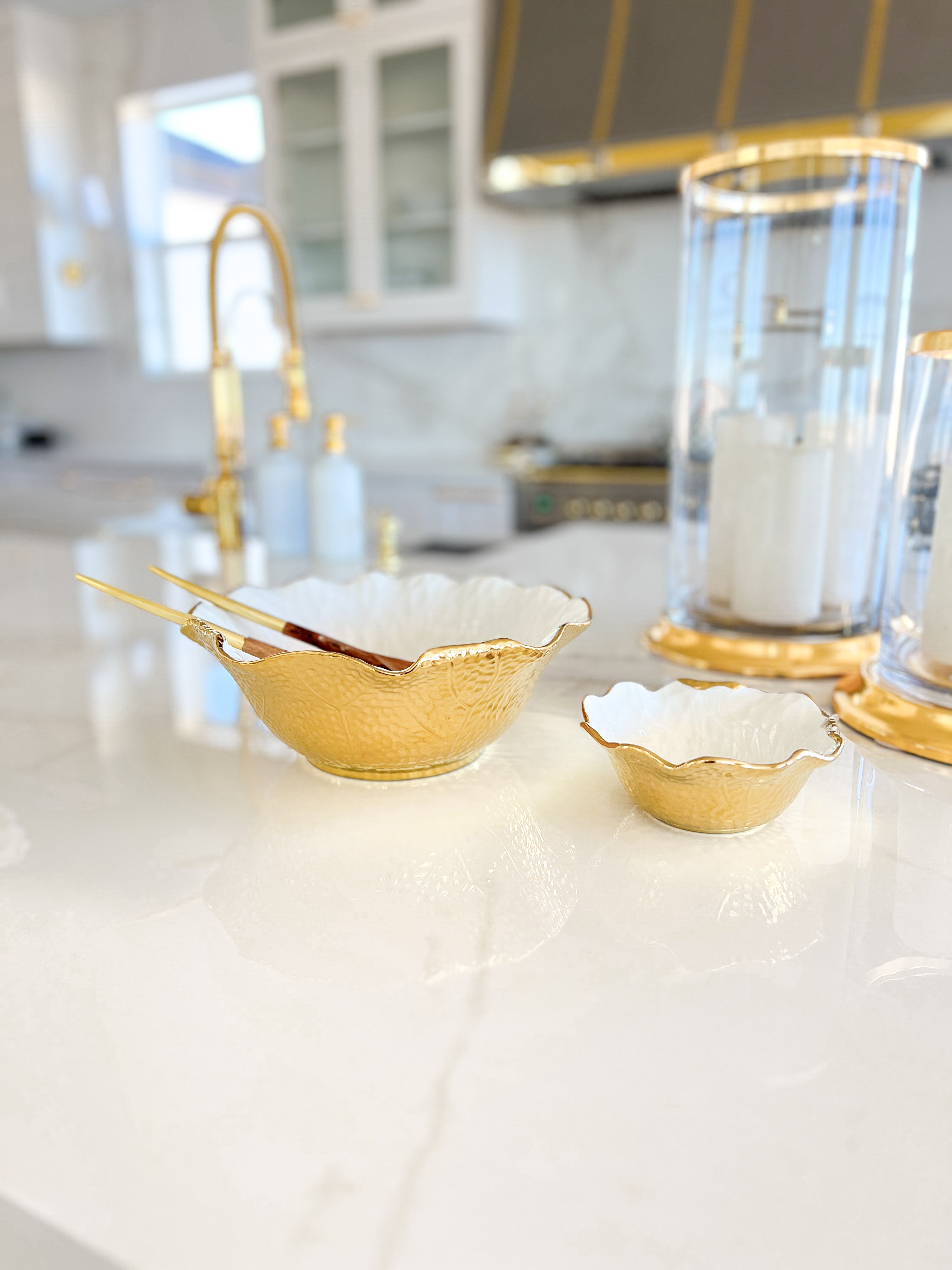 Gold Textured Scalloped Salad Bowl - HTS HOME DECOR