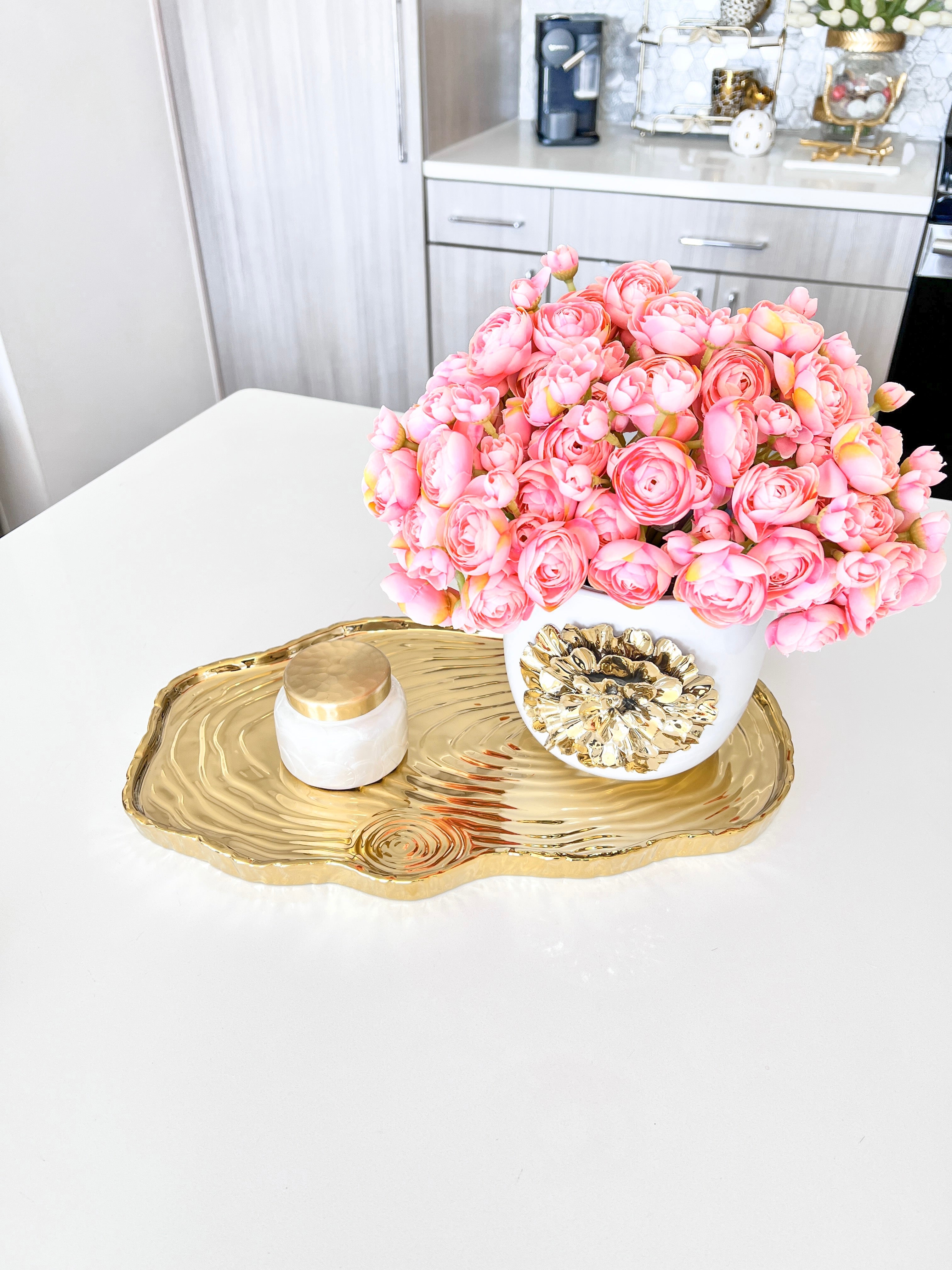 Gold Tree Bark Textured Tray - HTS HOME DECOR