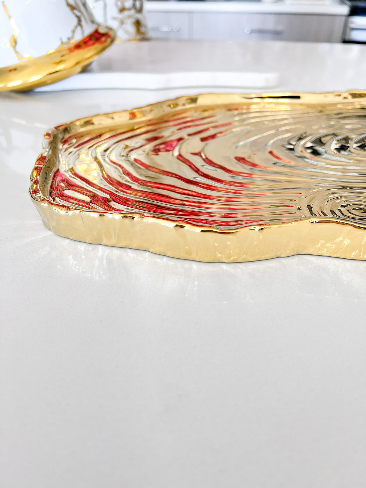 Gold Textured Tree Bark Tray HTS HOME DECOR