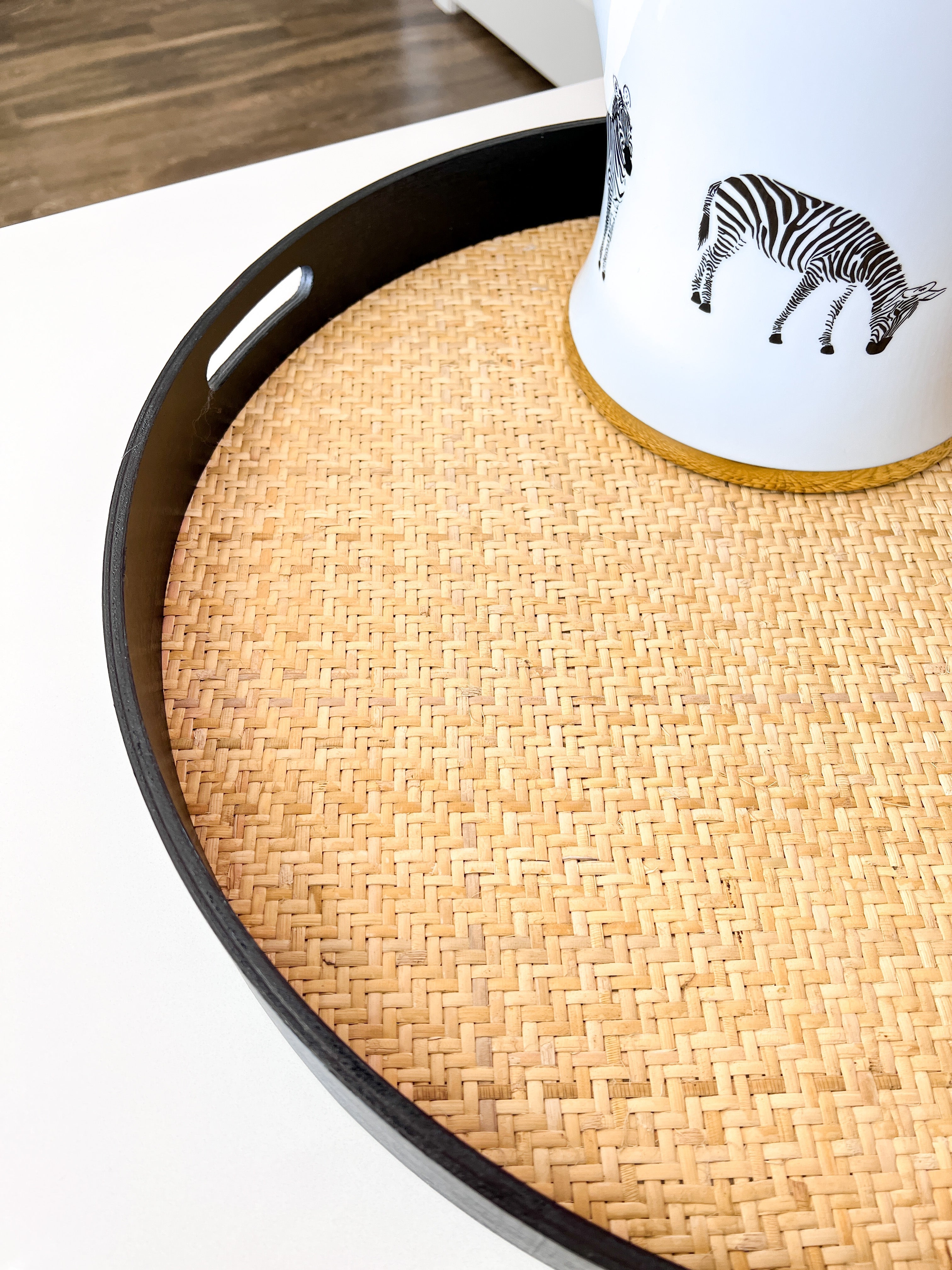 Large Black Rattan Tray - HTS HOME DECOR