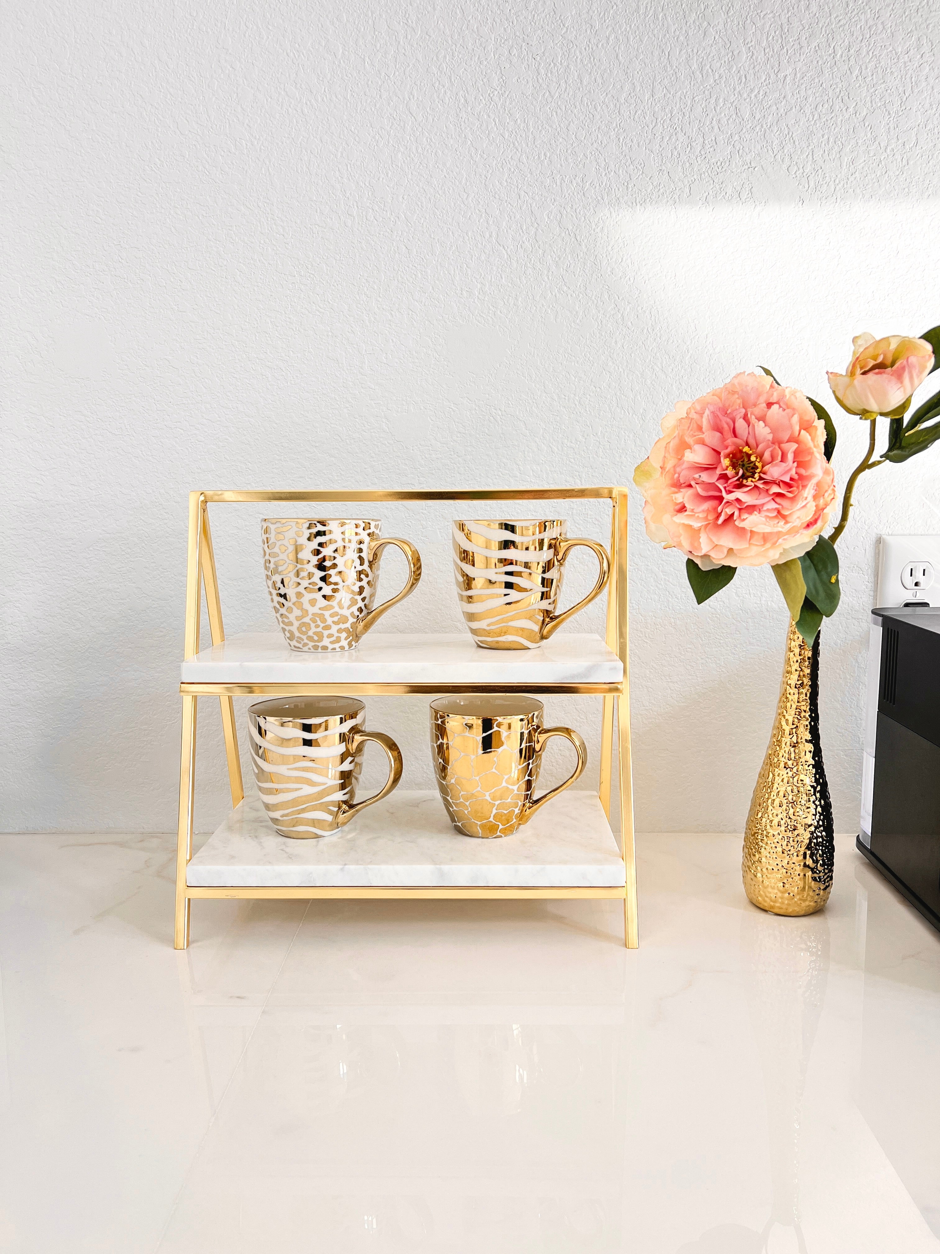 Large Gold Marble 2-Tier Stand - HTS HOME DECOR