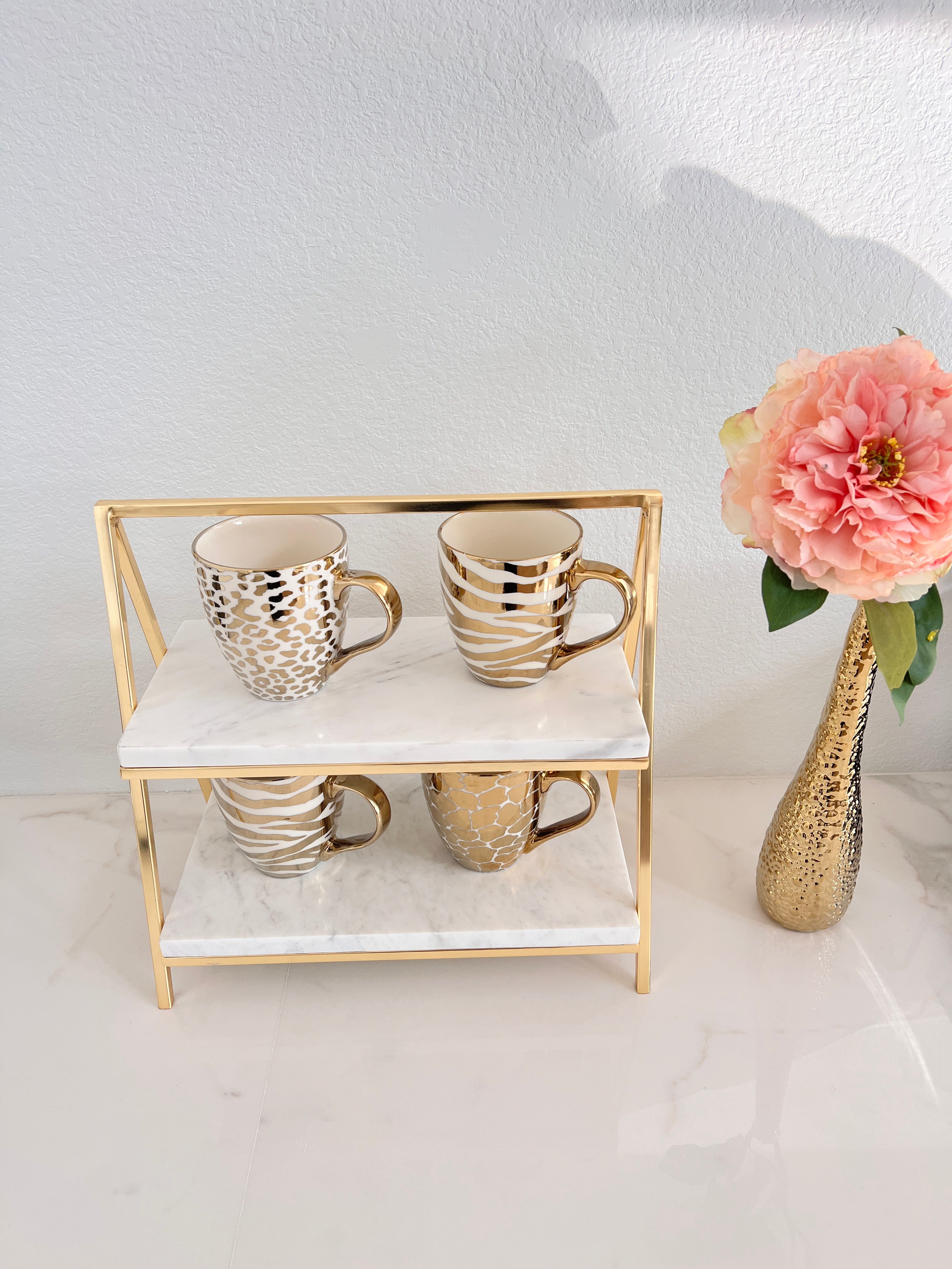 Large Gold Marble 2-Tier Stand - HTS HOME DECOR