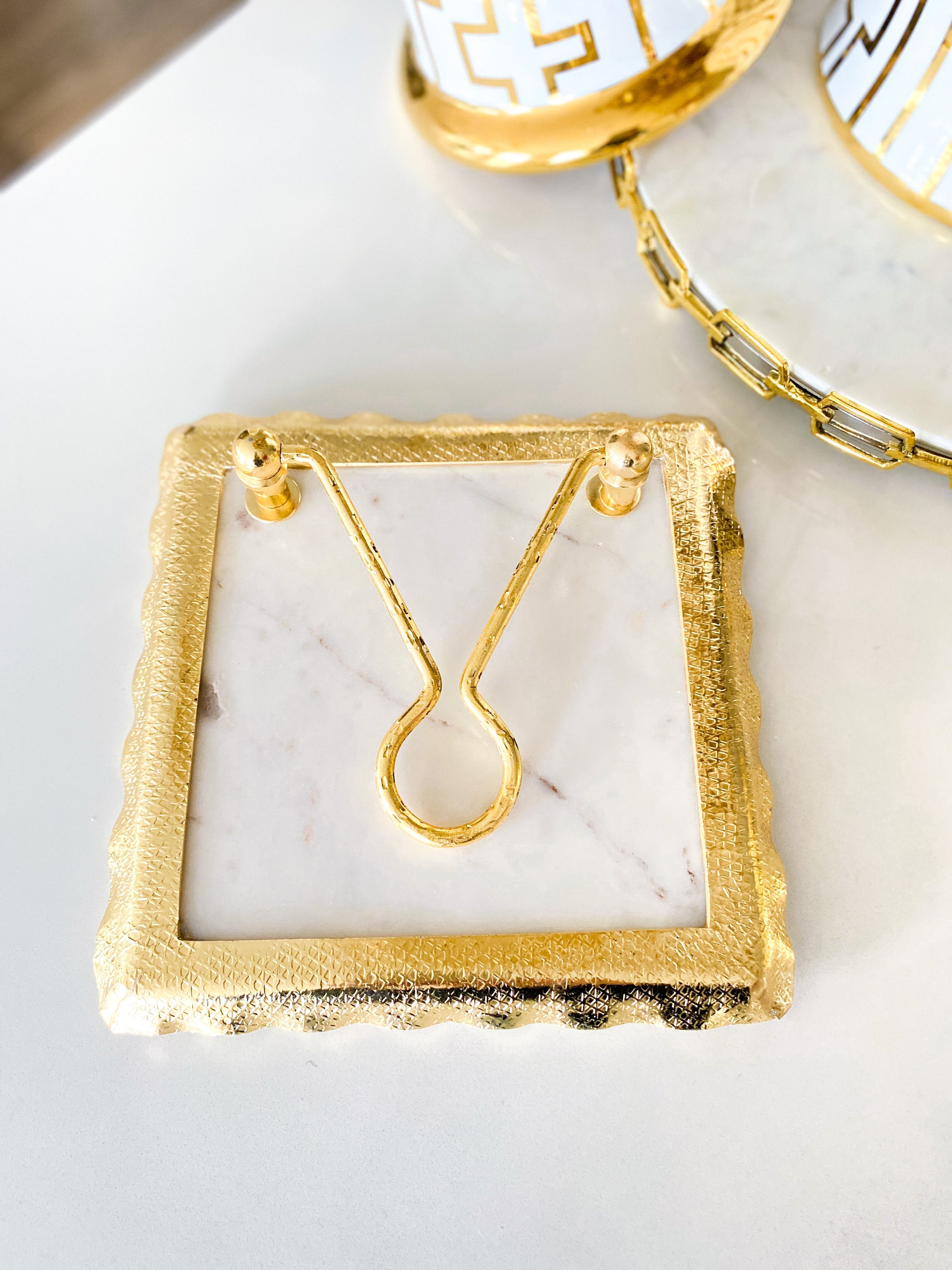Marble Napkin Holder with Gold Details - HTS HOME DECOR