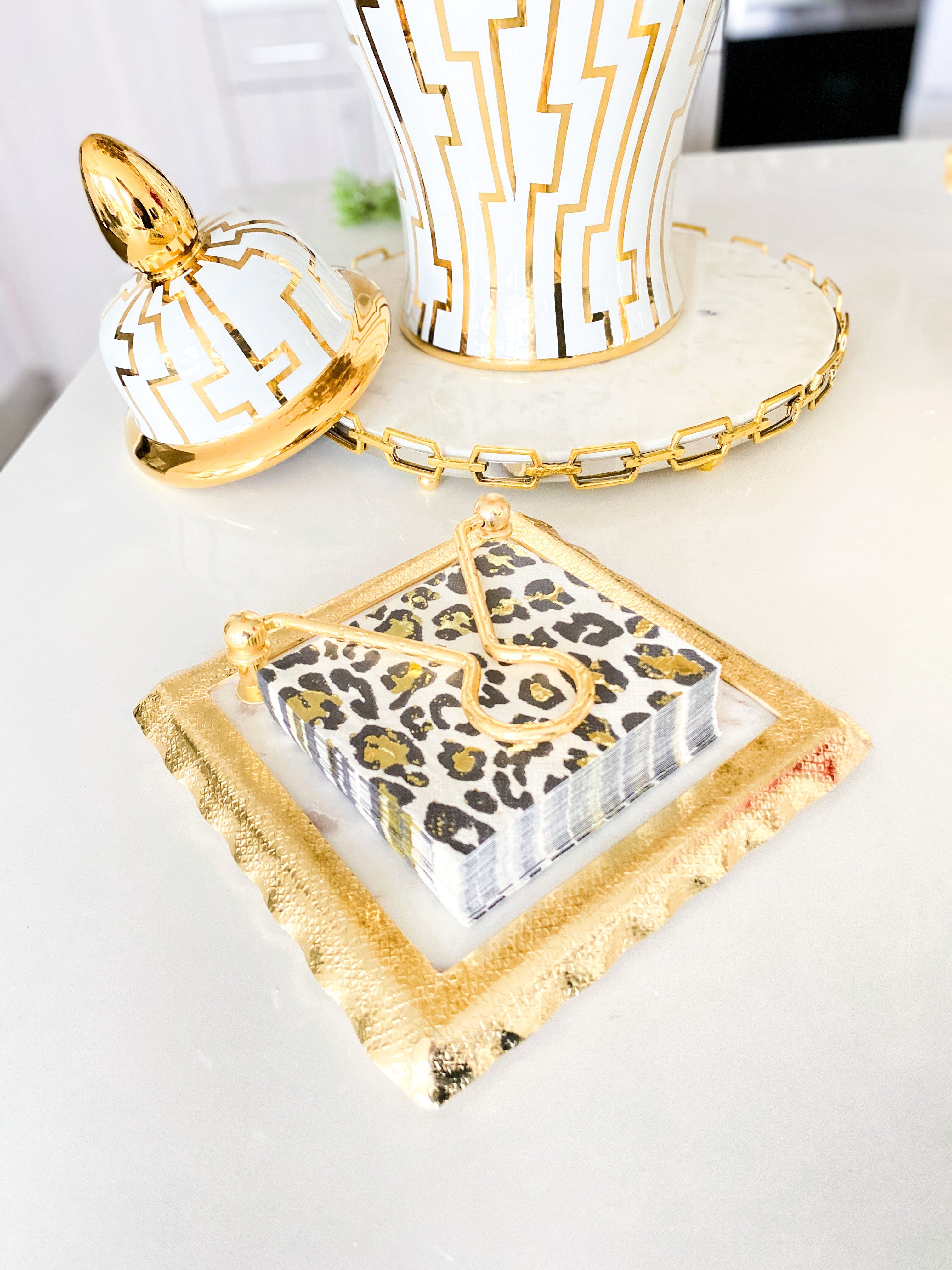 Marble Napkin Holder with Gold Details - HTS HOME DECOR