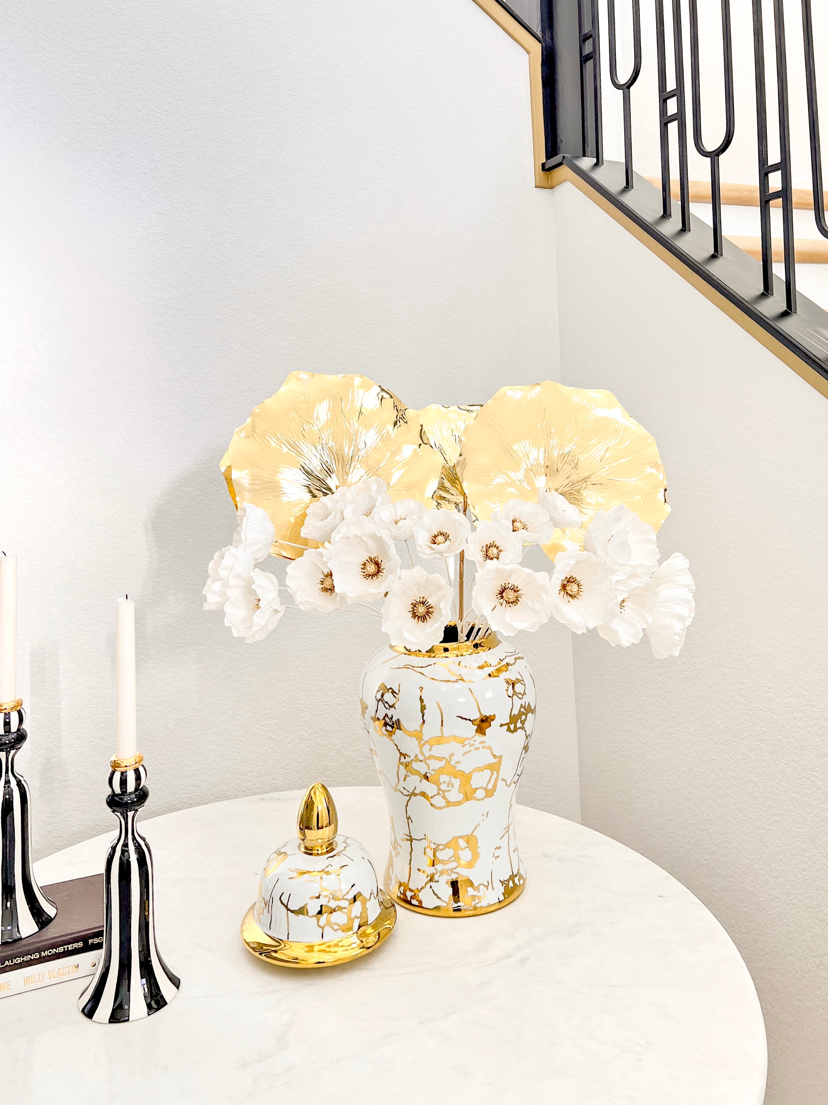 Metallic Gold Lotus Leaf Stem (Pack of 3) - HTS HOME DECOR