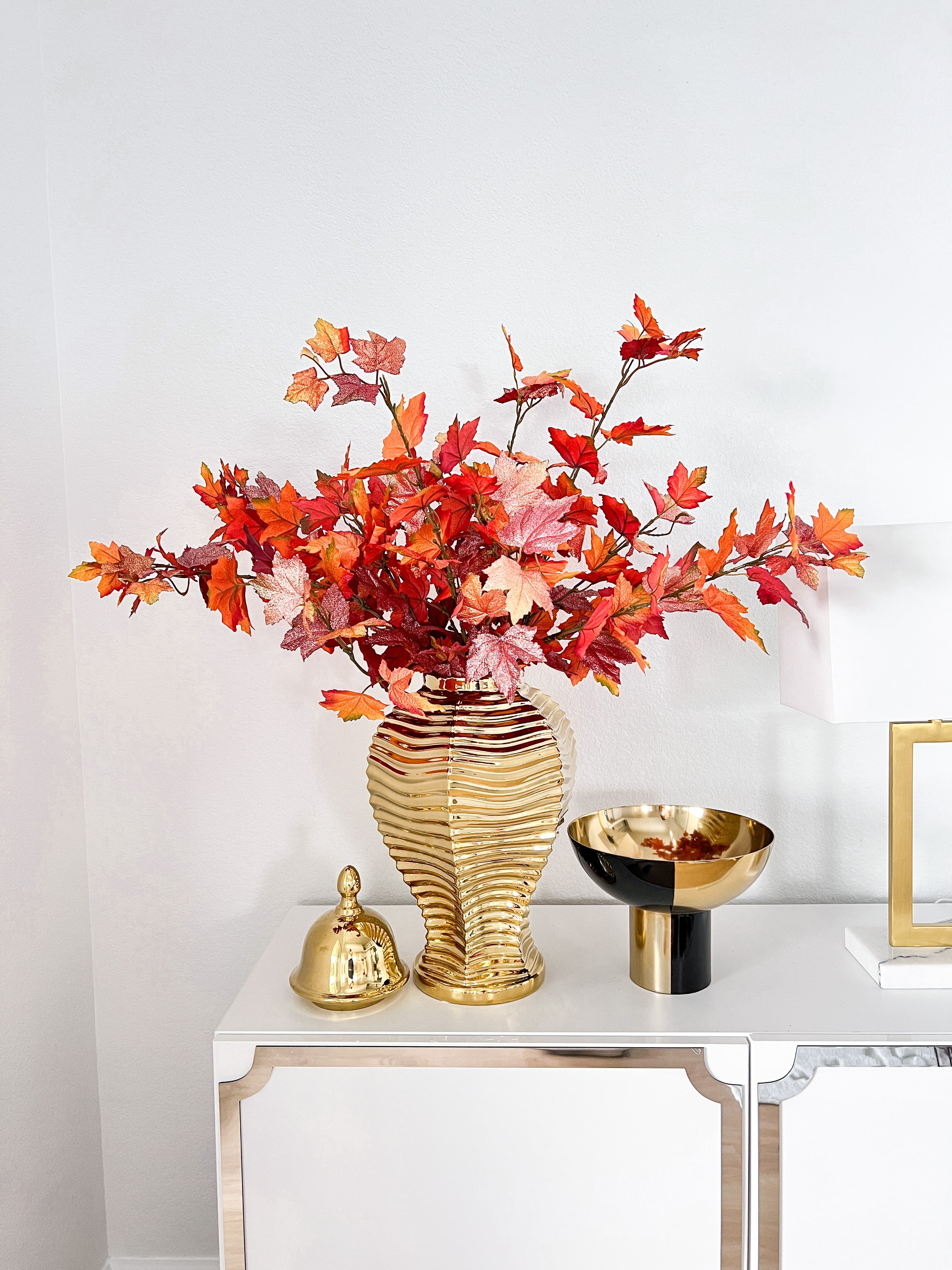Orange Fall Mable Leaf Stems (Pack of 3 Stems) - HTS HOME DECOR