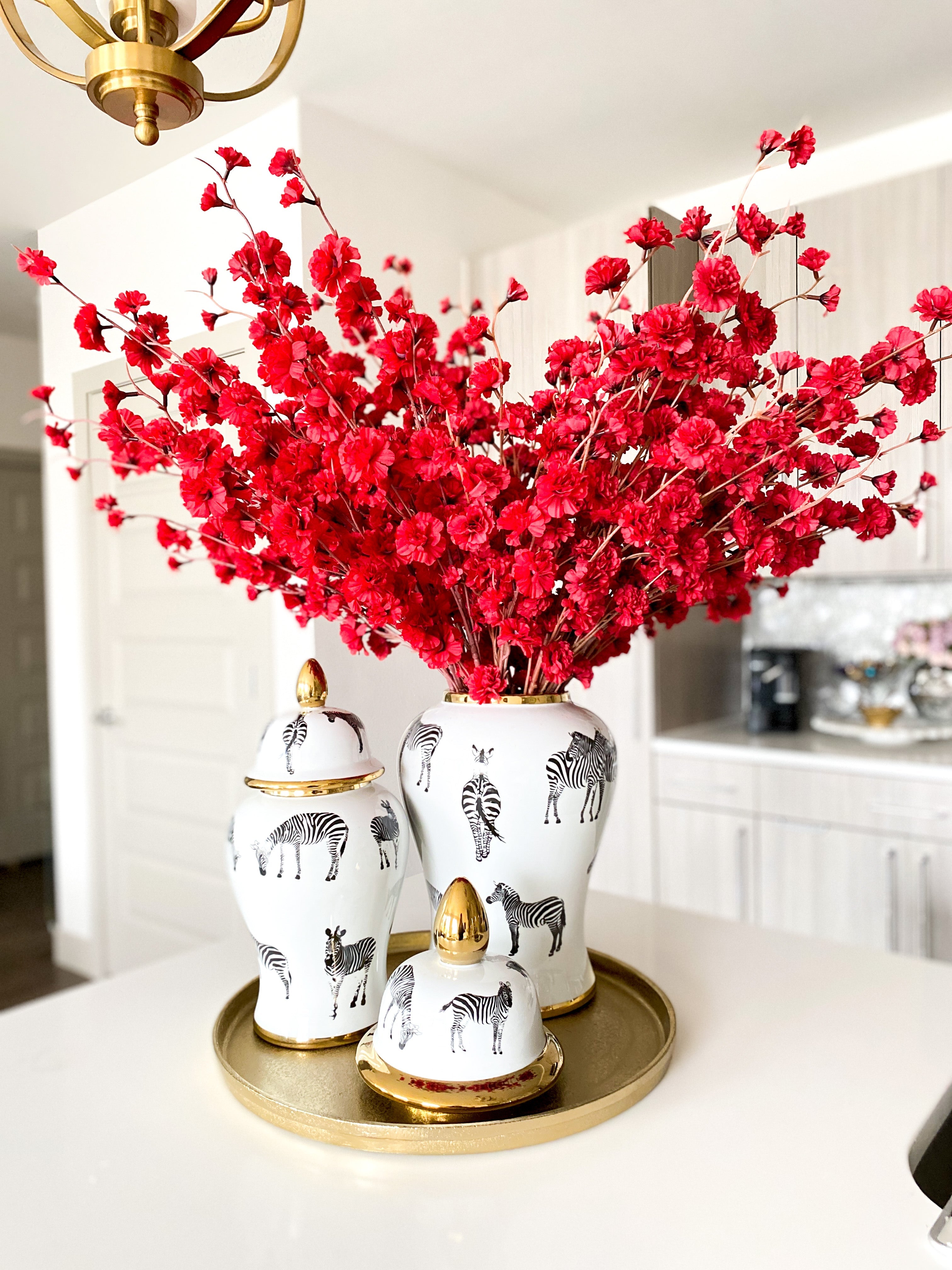 Red Cherry Blossom Stem (Pack of 3) - HTS HOME DECOR