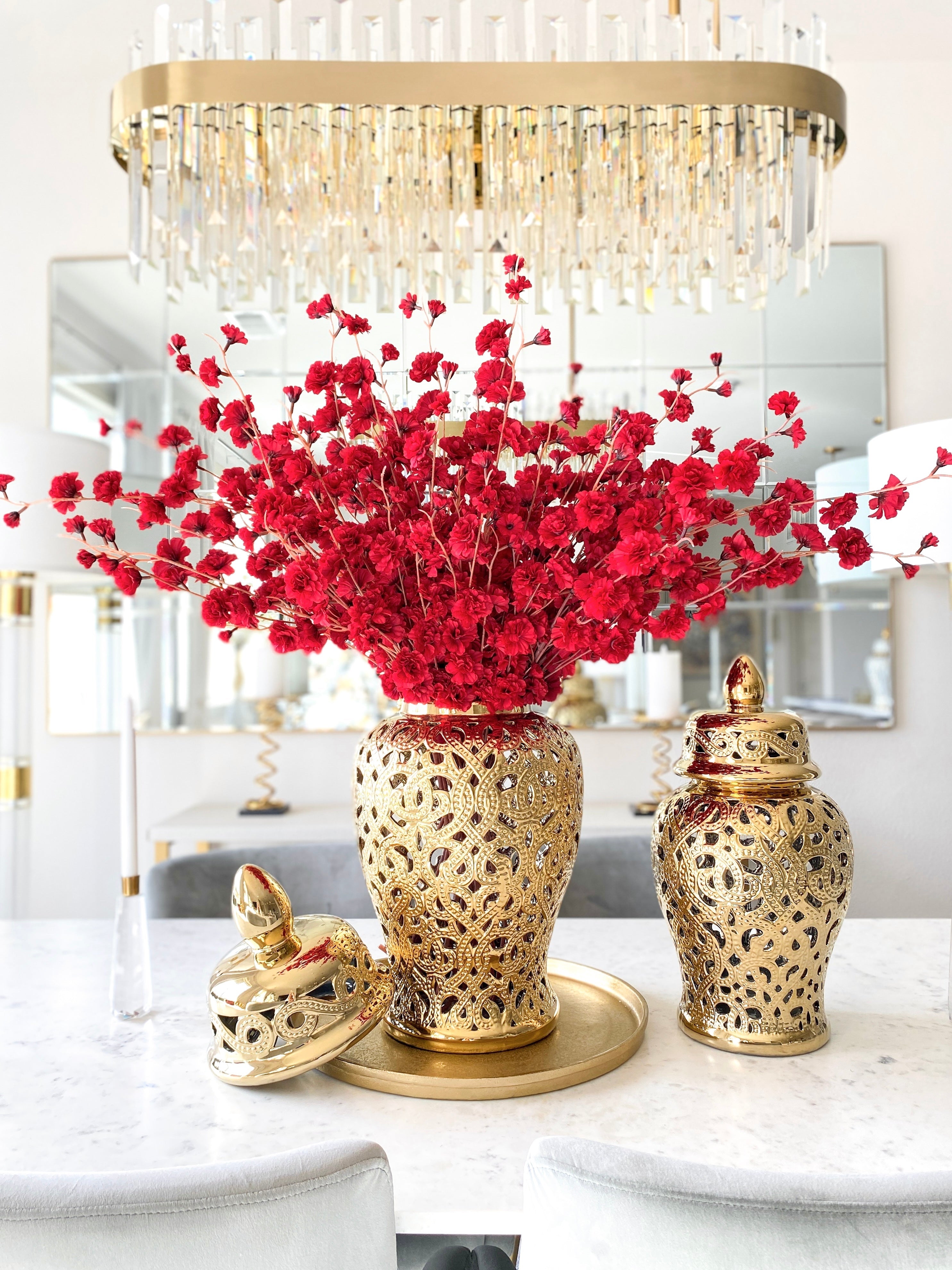 Red Cherry Blossom Stem (Pack of 3 Stems) - HTS HOME DECOR