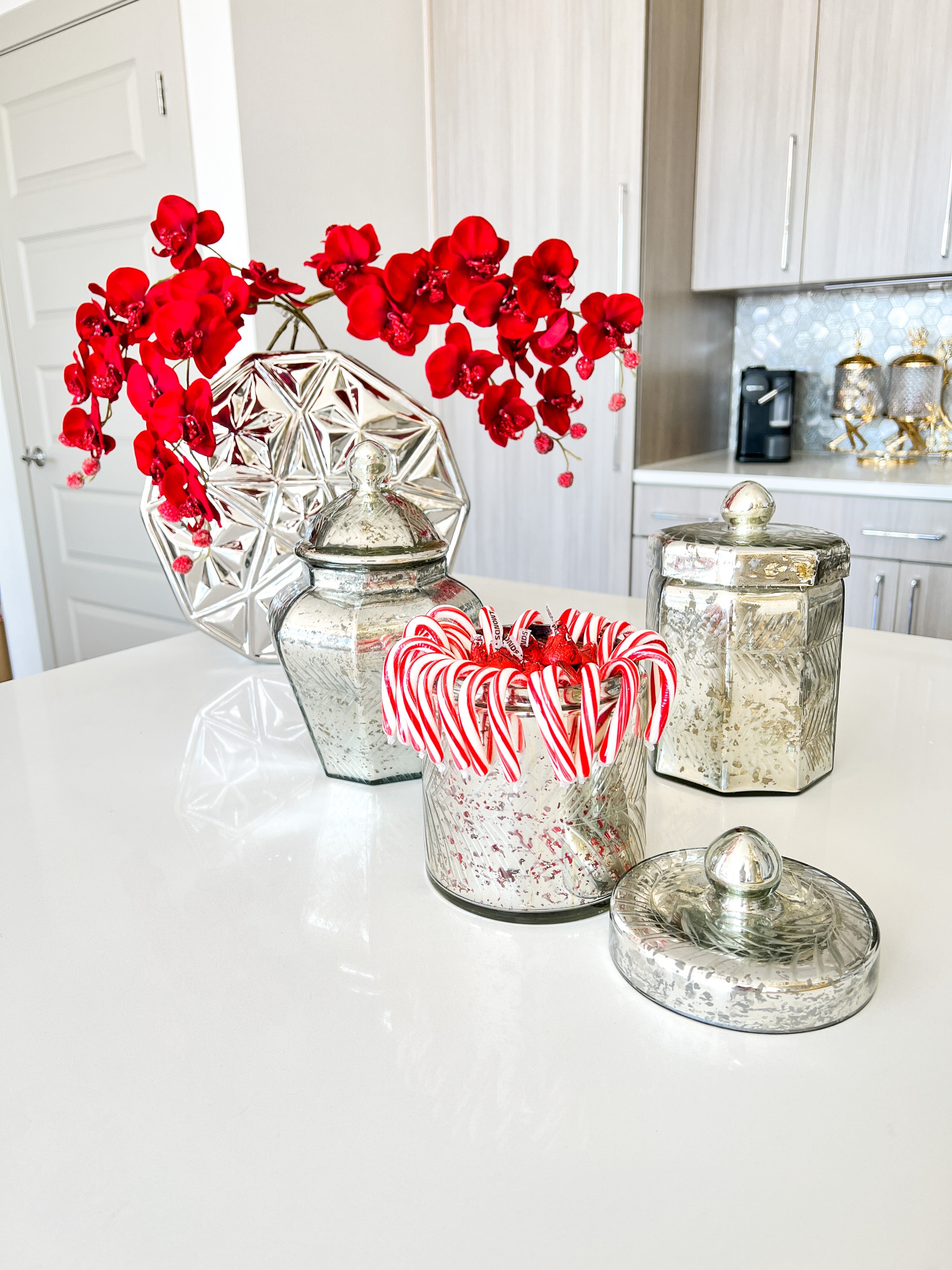 Silver Glass Jars/ Canister ( Set of 3) - HTS HOME DECOR