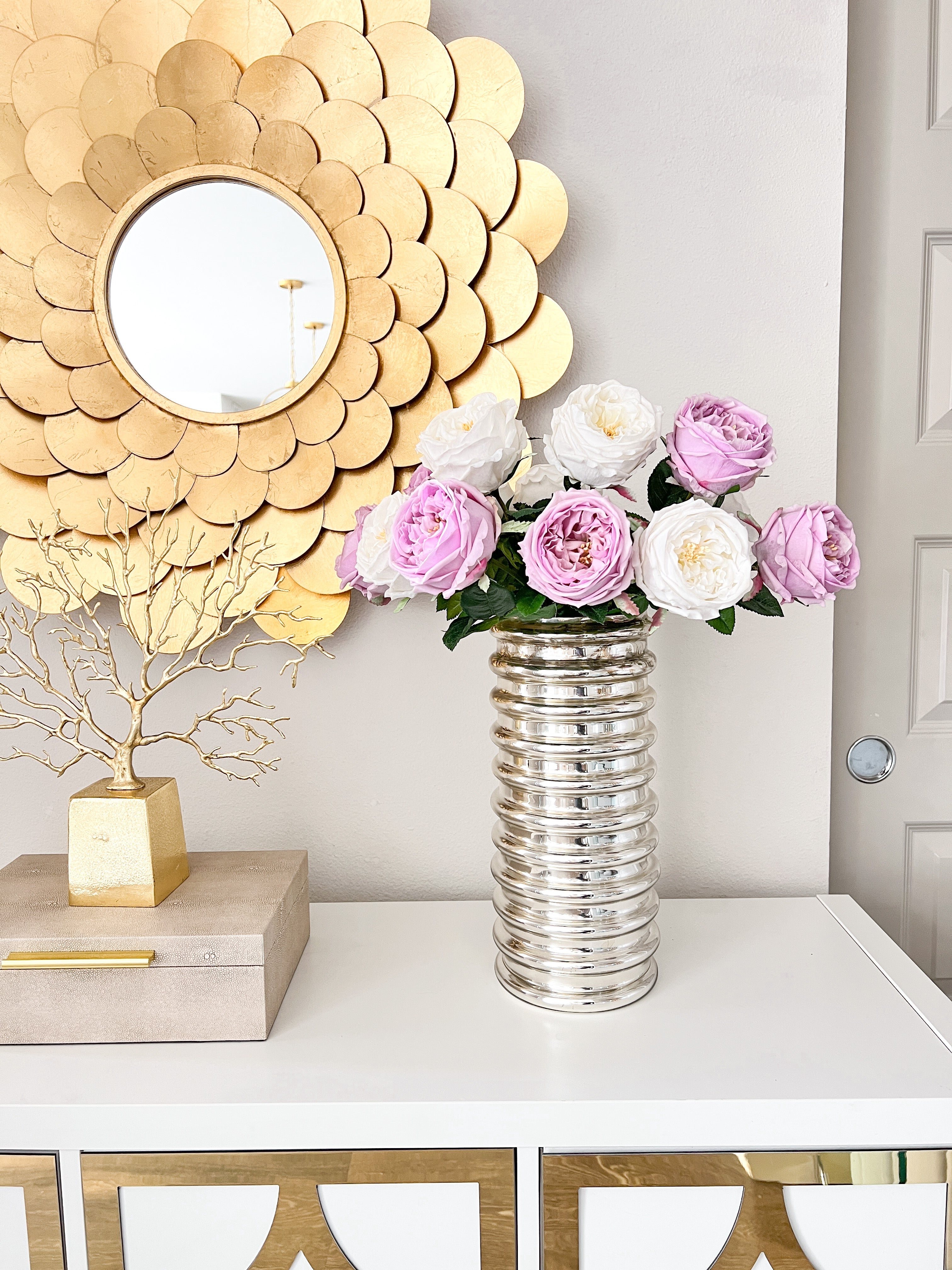 Silver Glass Scalloped Vase - HTS HOME DECOR