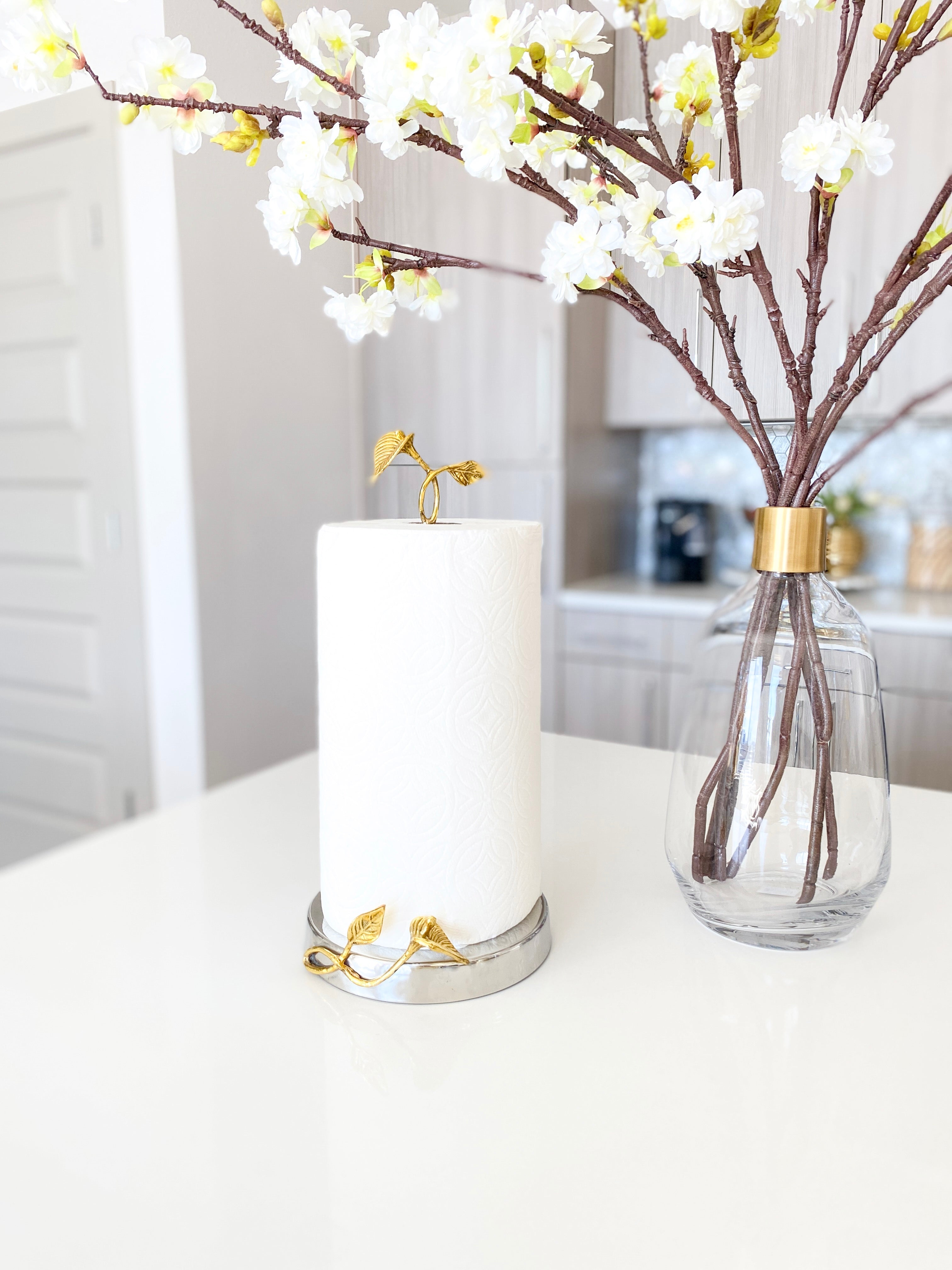 Silver & Gold Leaf Paper Towel Holder - HTS HOME DECOR