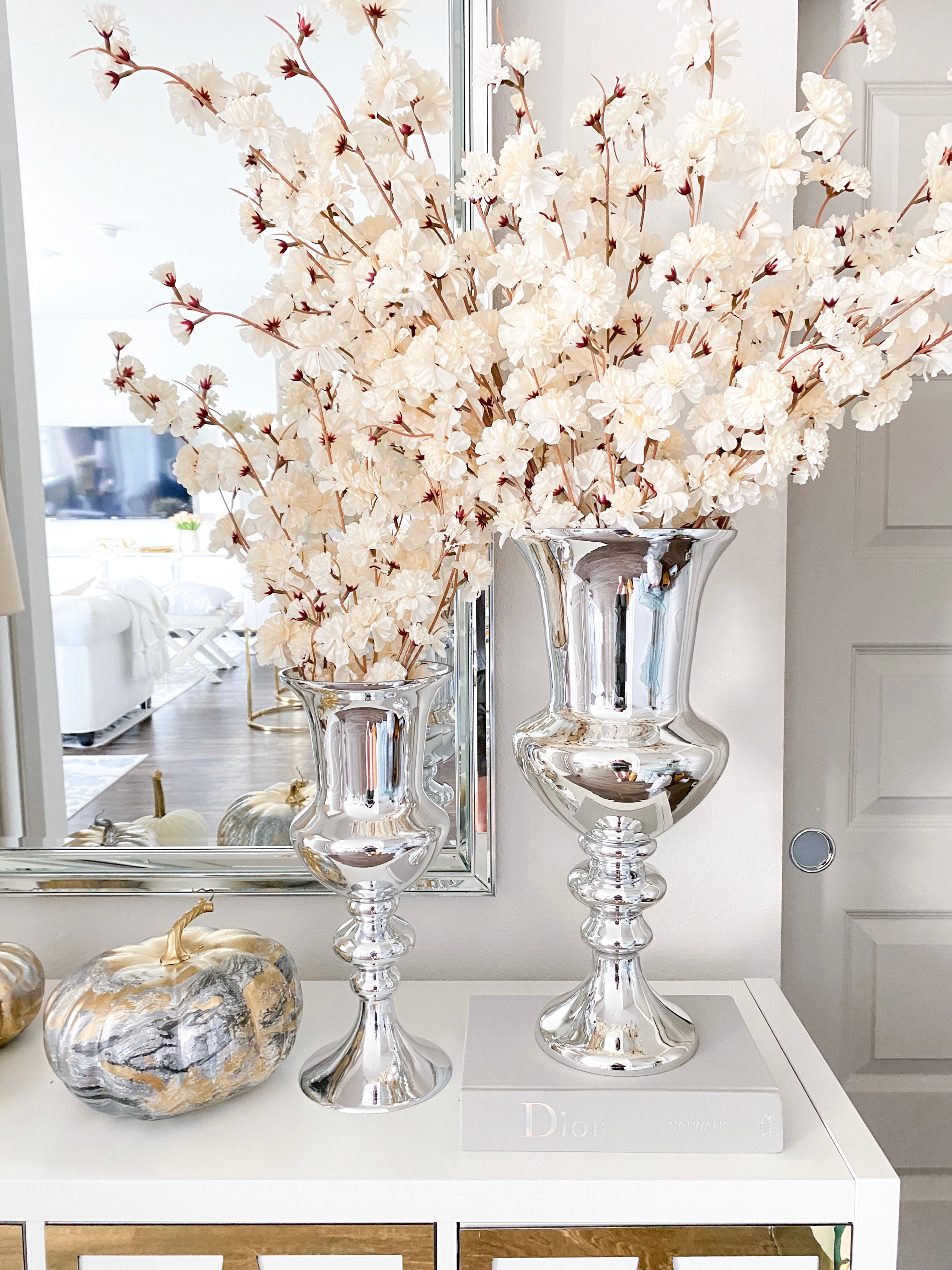 Silver Hurricane Vase (Two Size) - HTS HOME DECOR