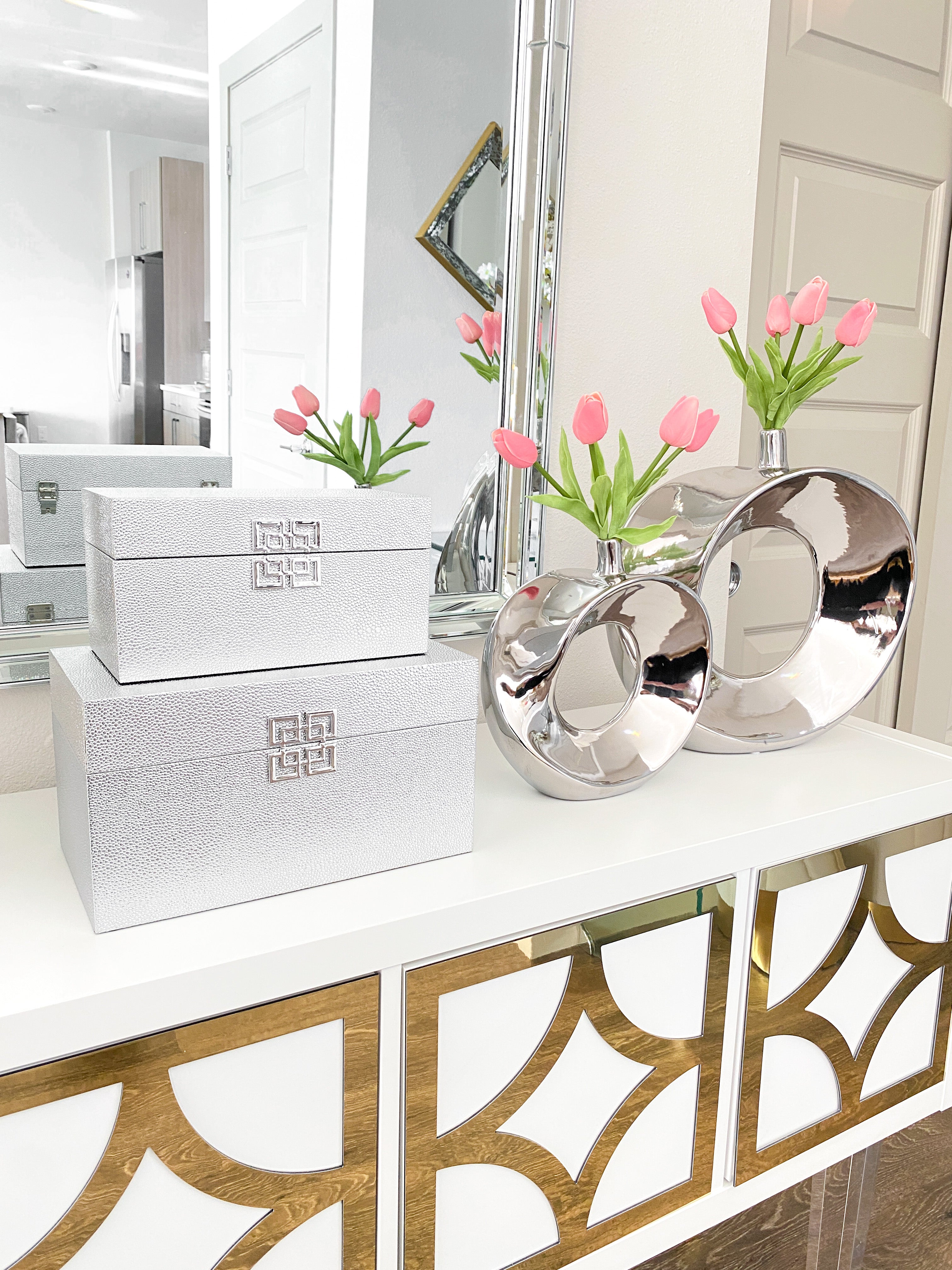 Silver Leather Decorative Boxes (Set of 2) - HTS HOME DECOR