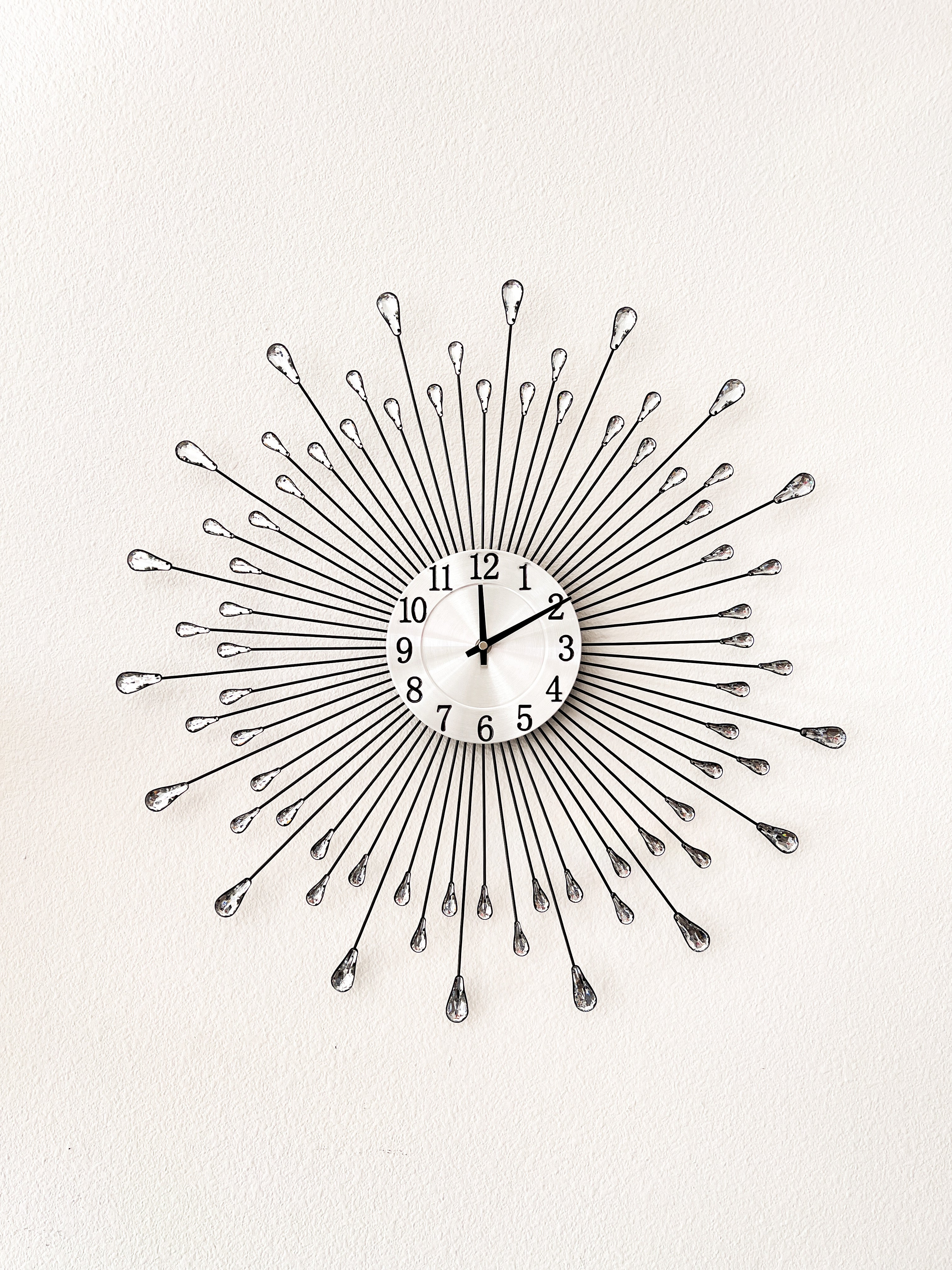 Silver Sunburst Wall Clock - HTS HOME DECOR