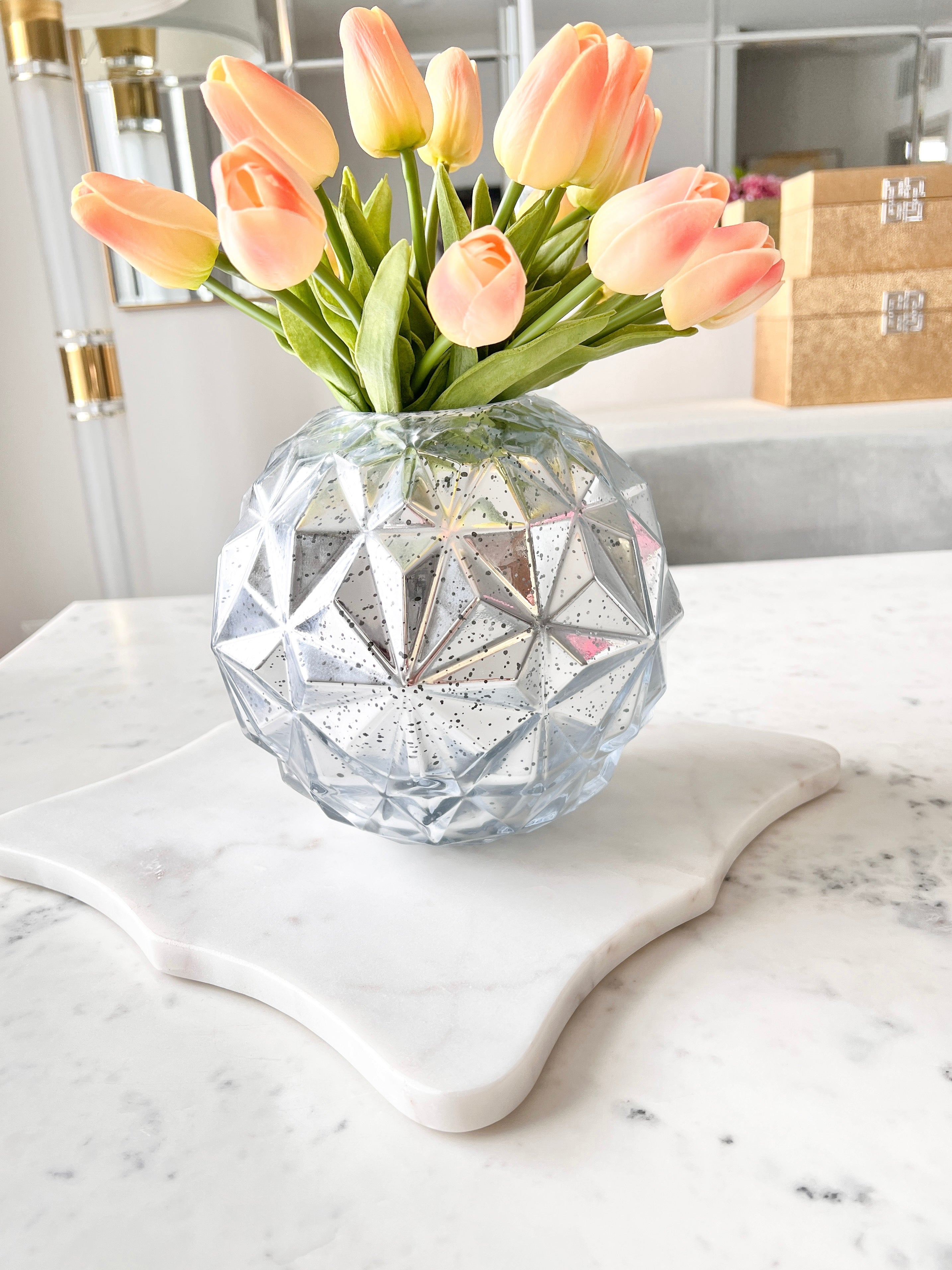 Silver Textured Orb Glass Vase - HTS HOME DECOR