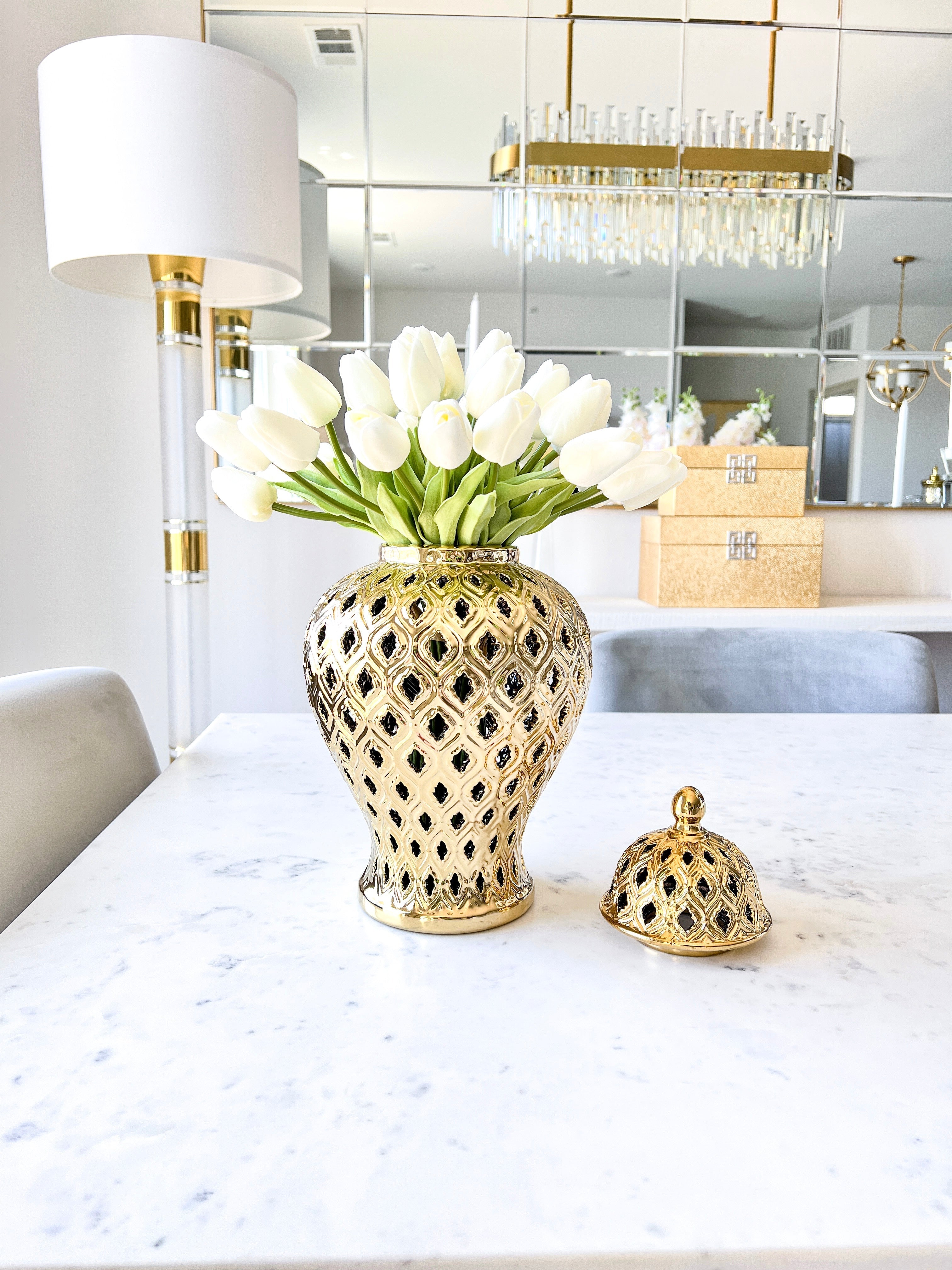 Small Gold Pierced Ginger Jar - HTS HOME DECOR