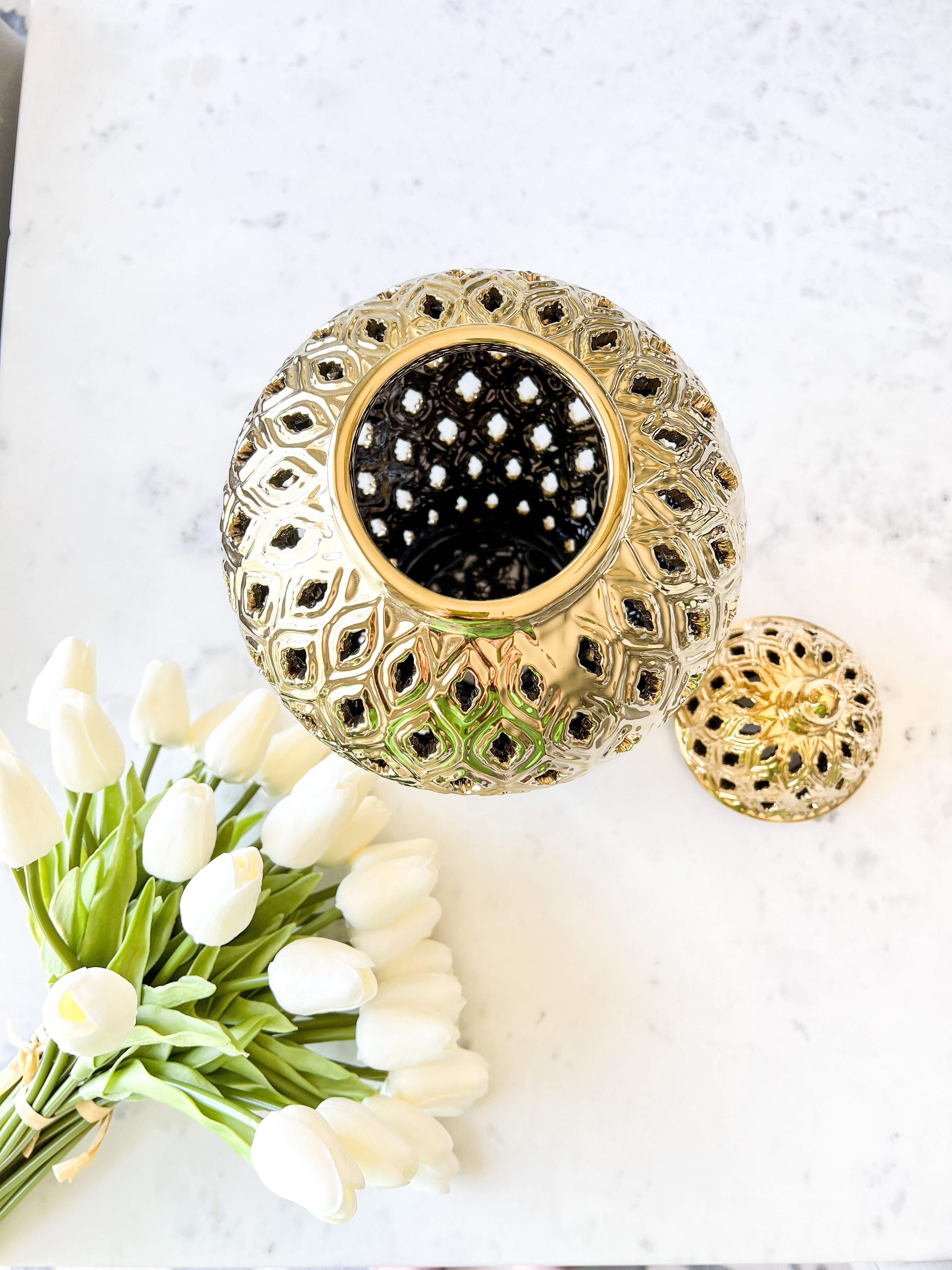 Small Gold Pierced Ginger Jar - HTS HOME DECOR