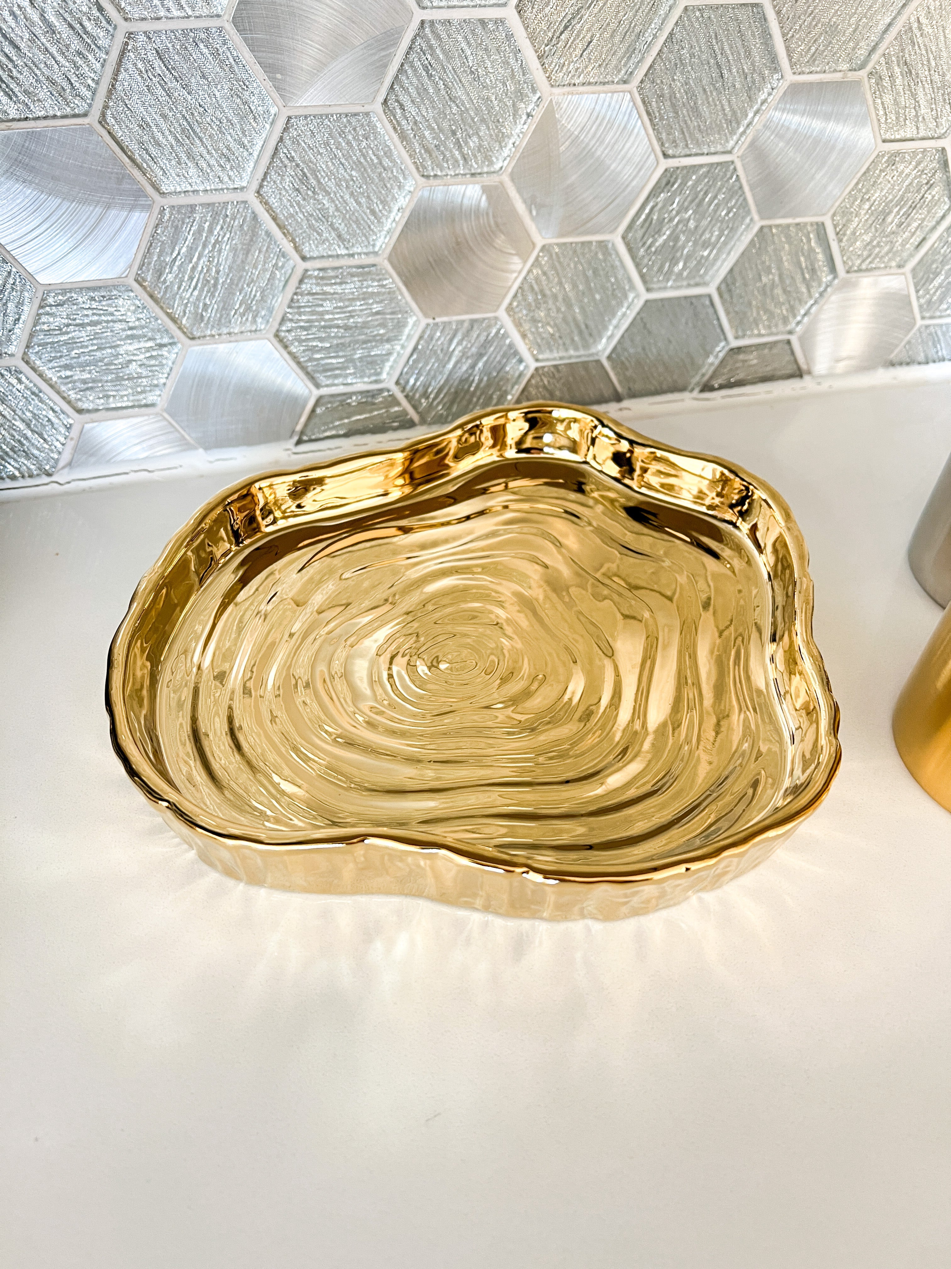 Small Gold Tree Bark Tray - HTS HOME DECOR