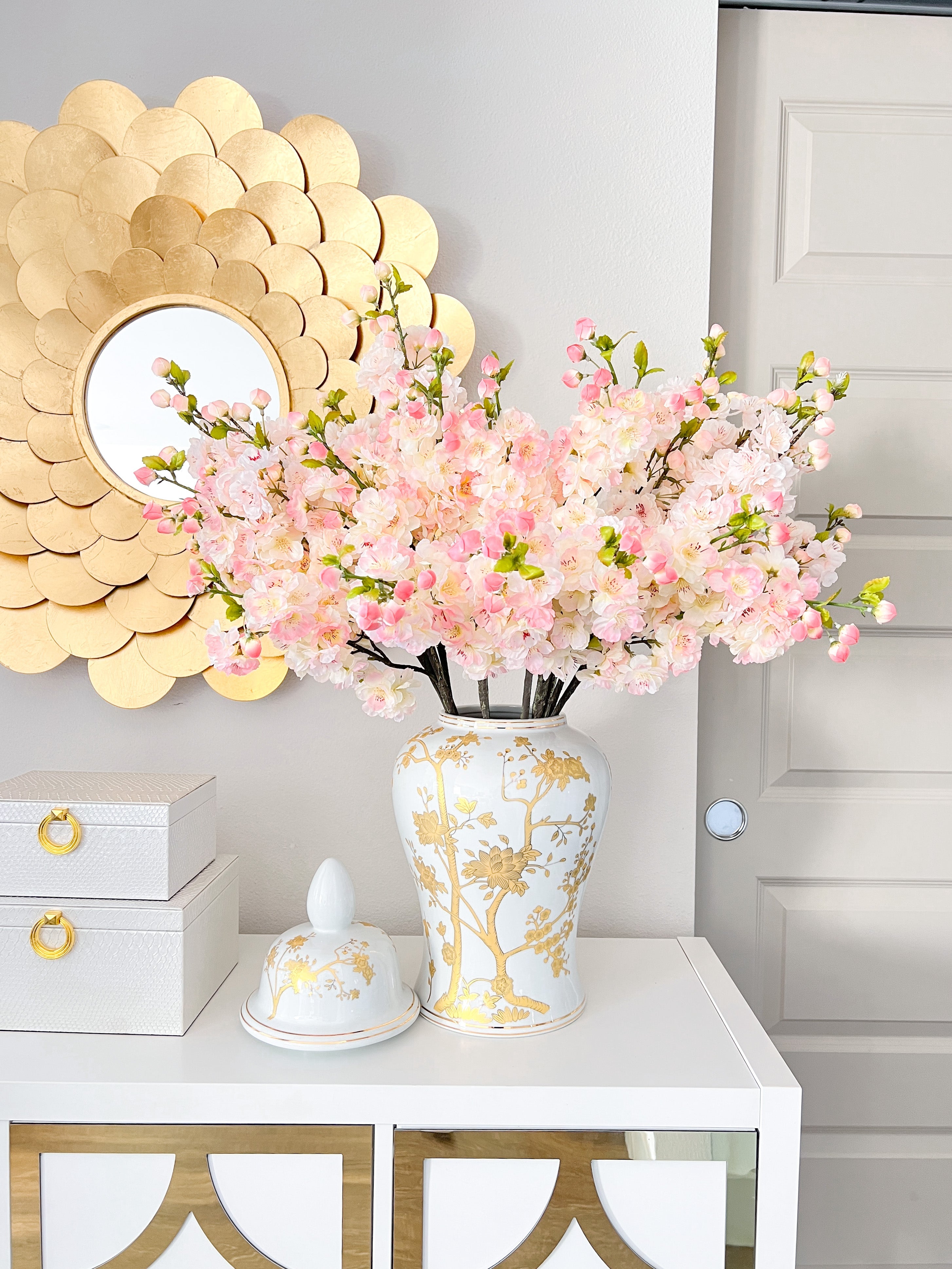 Two Tone Faux Silk Cherry Blossom ( Pack of 3 Stems) - HTS HOME DECOR