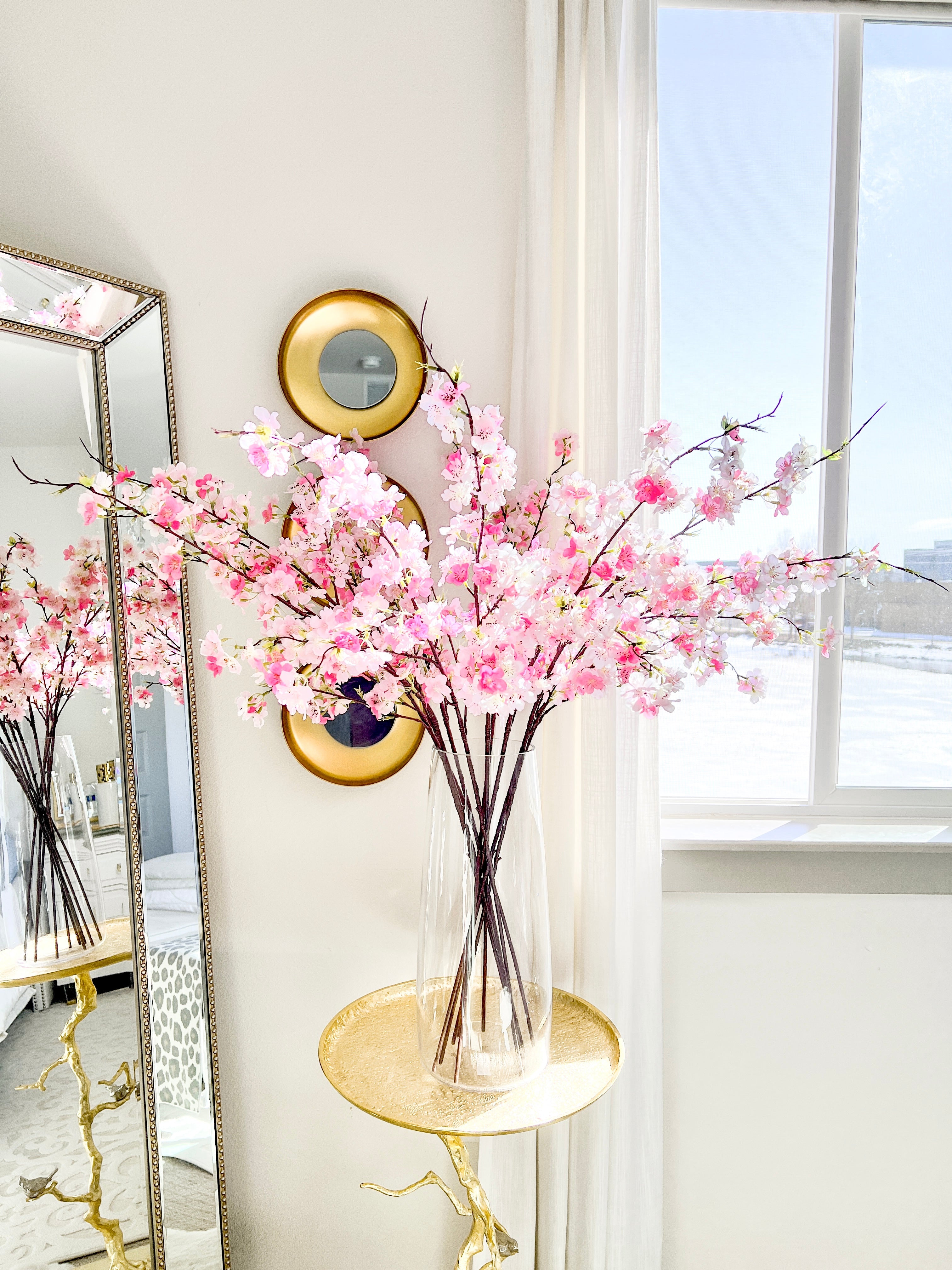 Two Tone Pink Silk Cherry Blossom stem - HTS HOME DECOR