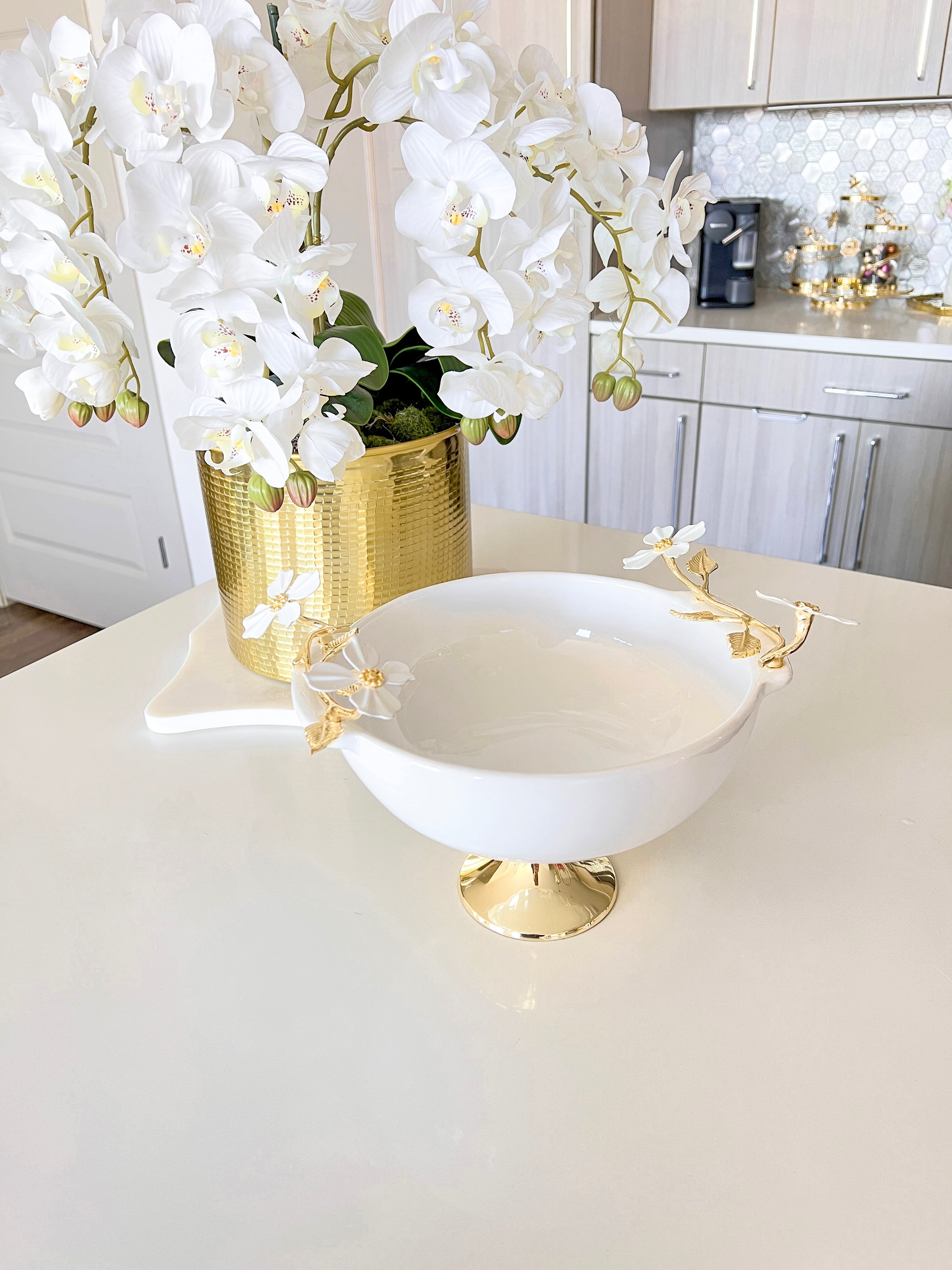 White and Gold Footed Bowl - HTS HOME DECOR