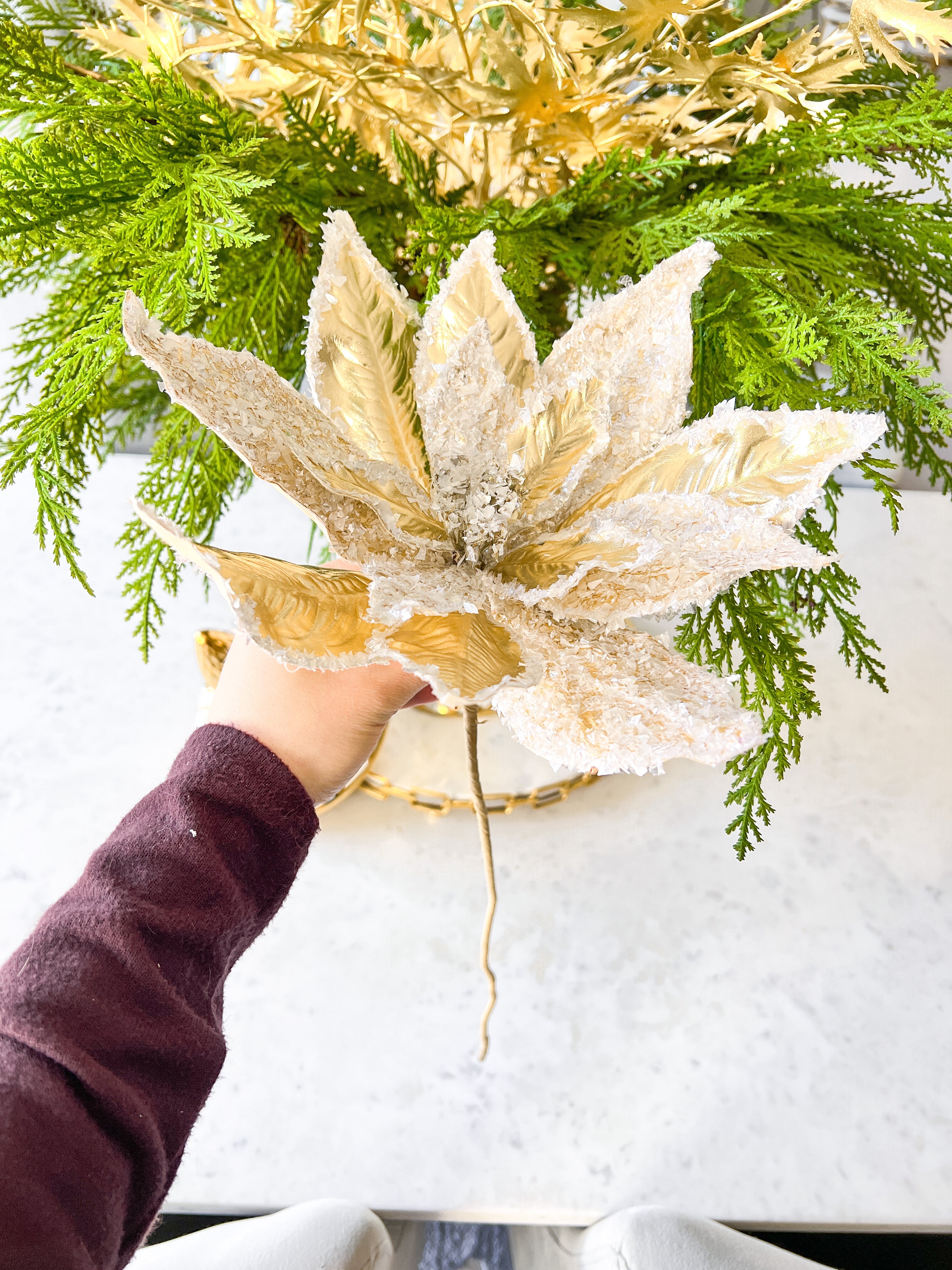 White and Gold Metallic Gold Poinsettia - HTS HOME DECOR