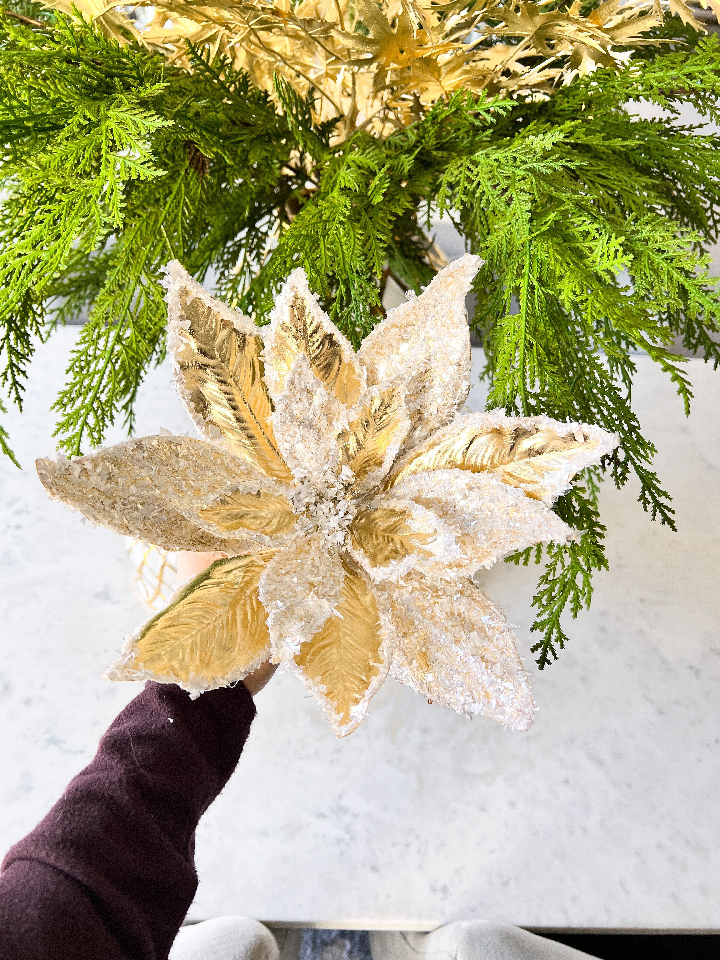 White and Gold Metallic Gold Poinsettia - HTS HOME DECOR