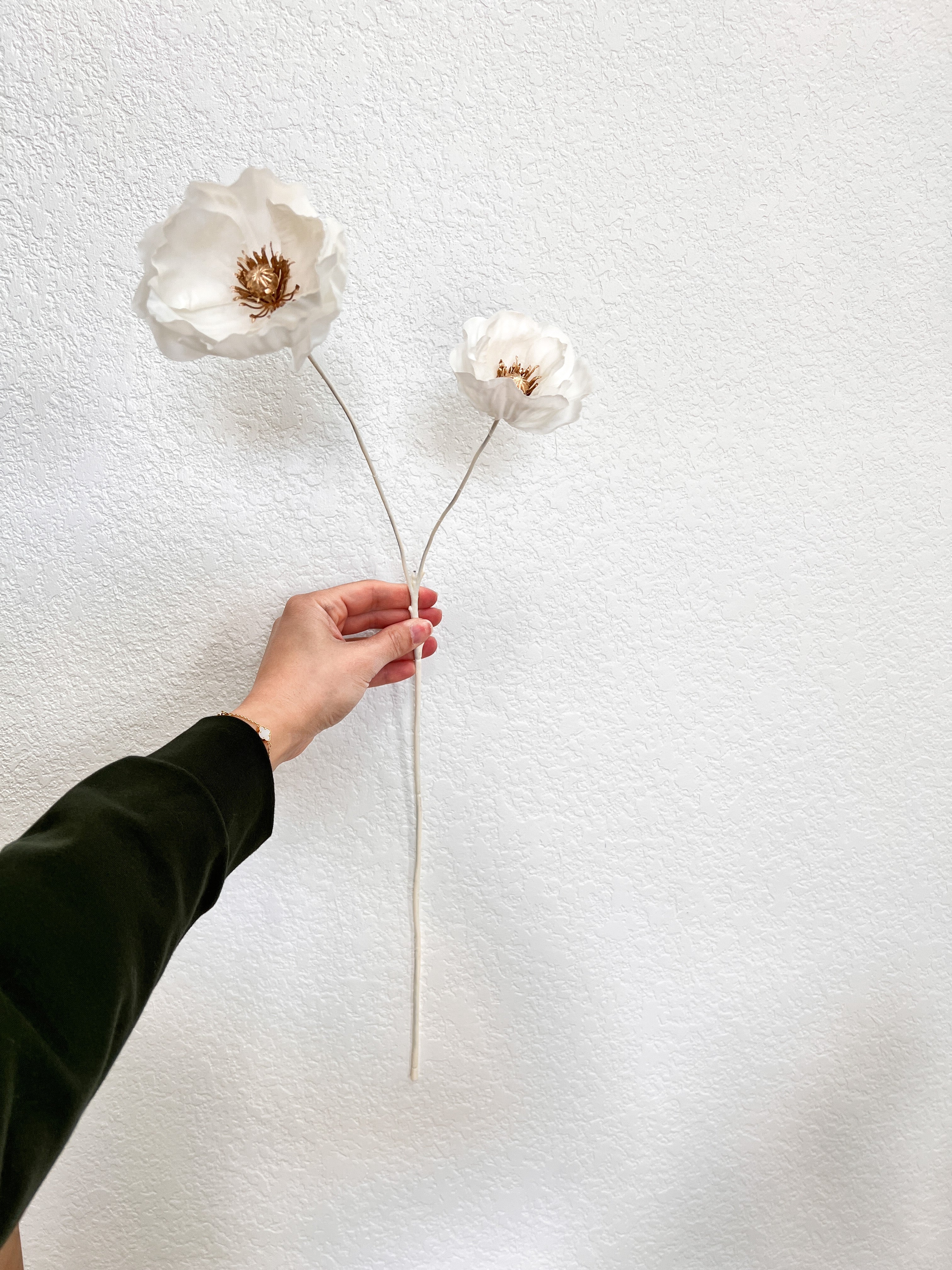 White And Gold Poppy Stems (Pack of 3 Stems) - HTS HOME DECOR