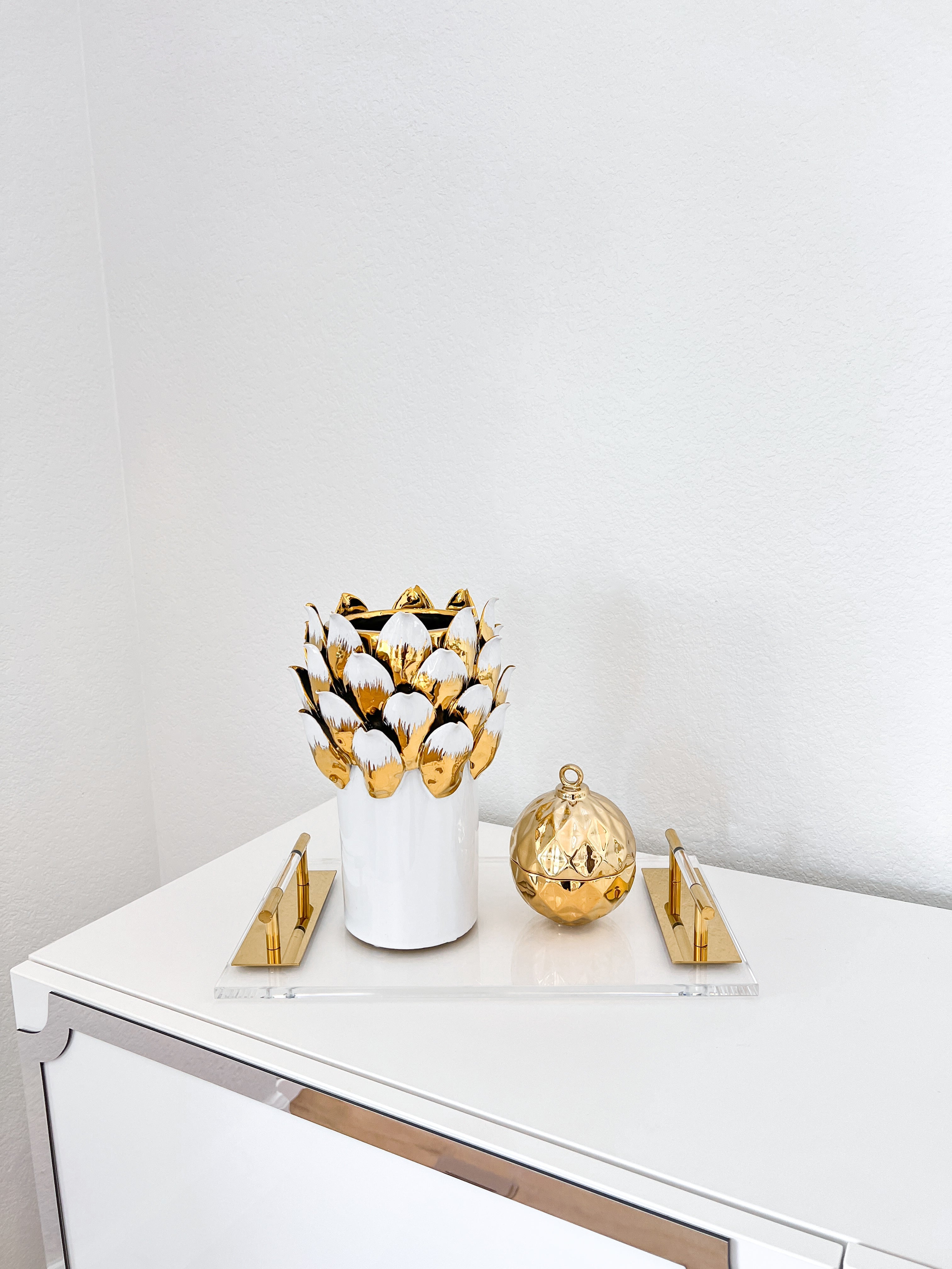White and Gold Textured Petals Vase - HTS HOME DECOR