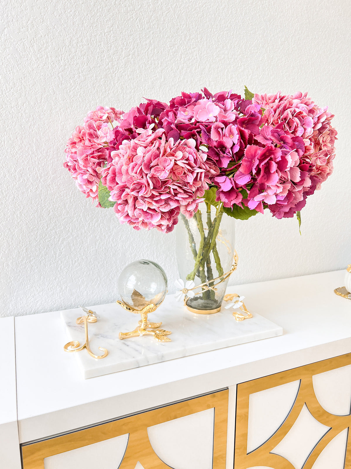 Gold Glass Vase with Jasmine Flower Details HTS HOME DECOR