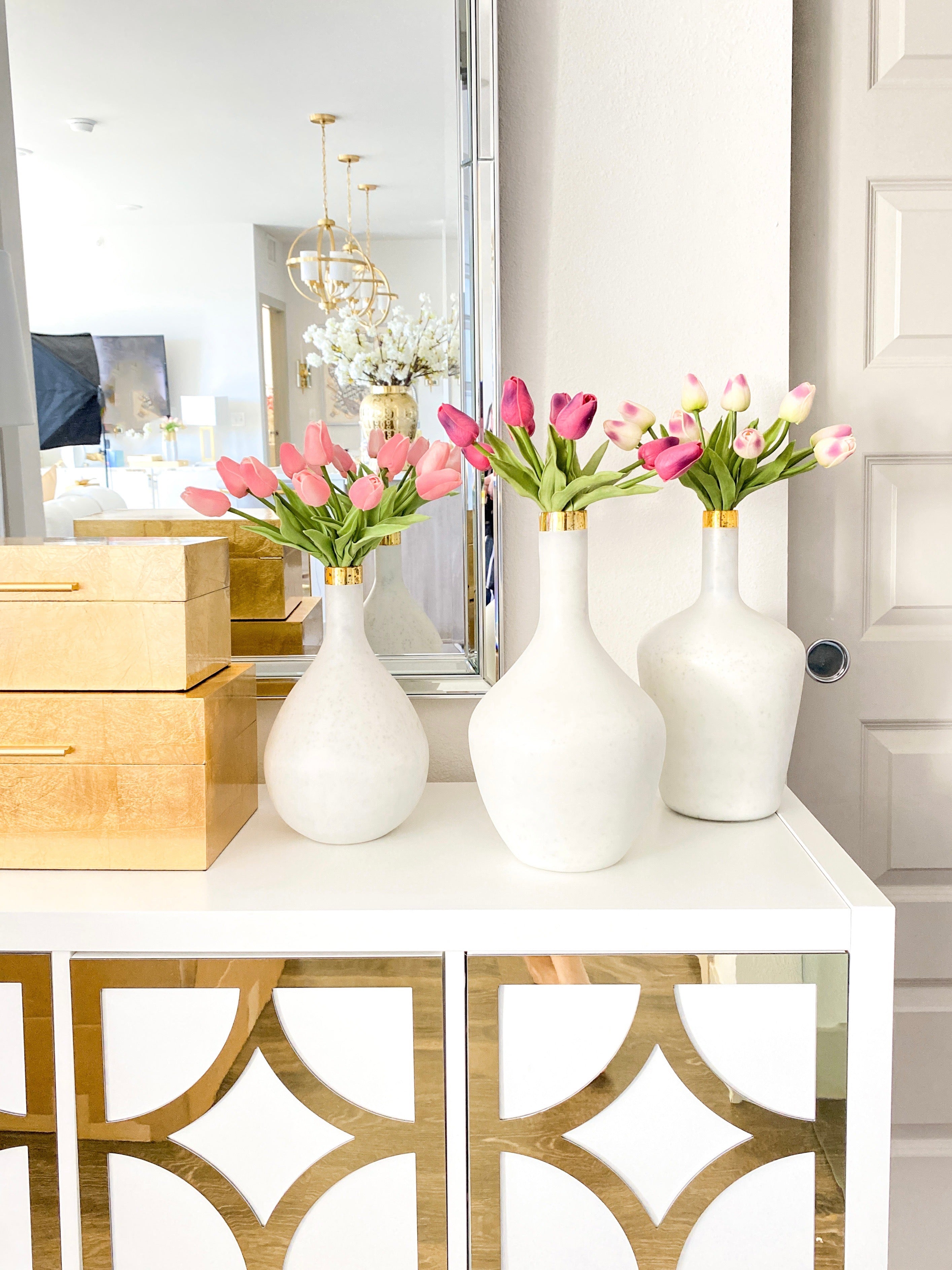White Glass Vases with gold Tip ( 3 Styles ) - HTS HOME DECOR