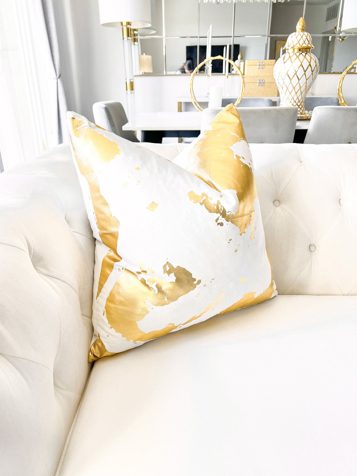 White Gold Foil Pattern Velvet Pillow Cover HTS DECOR
