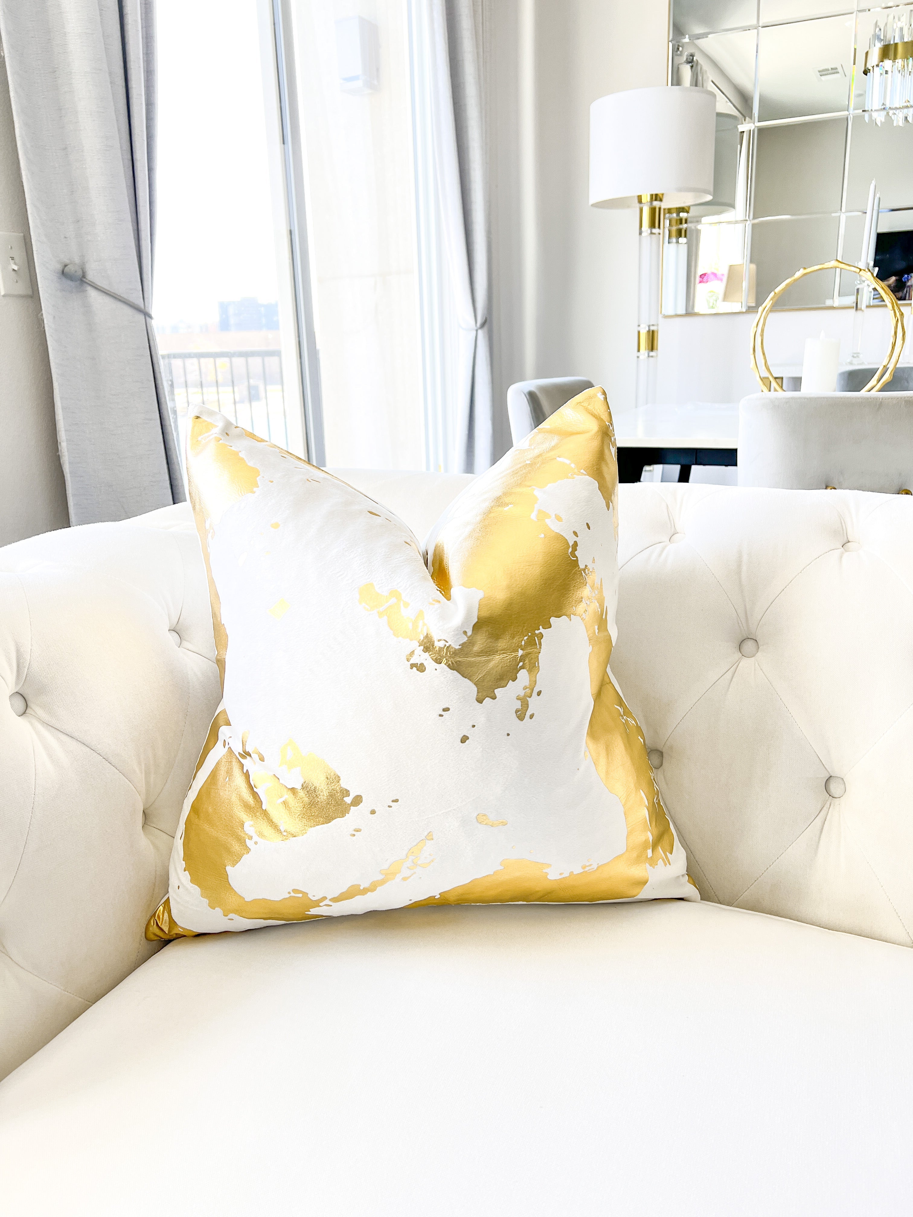 White & Gold Foil Pattern Pillow Cover - HTS HOME DECOR