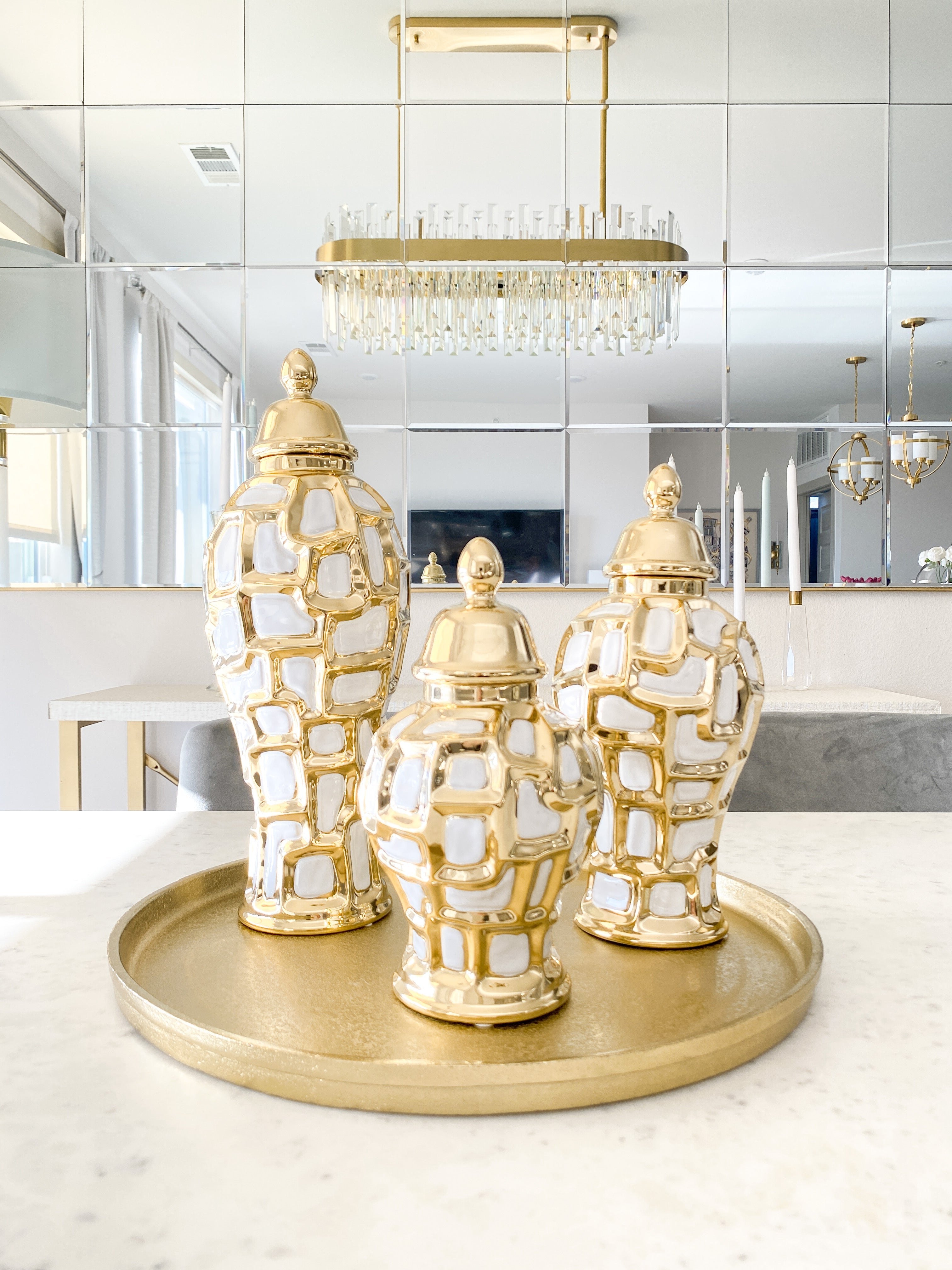White & Gold Ginger Jar ( 3 Sizes) - HTS HOME DECOR