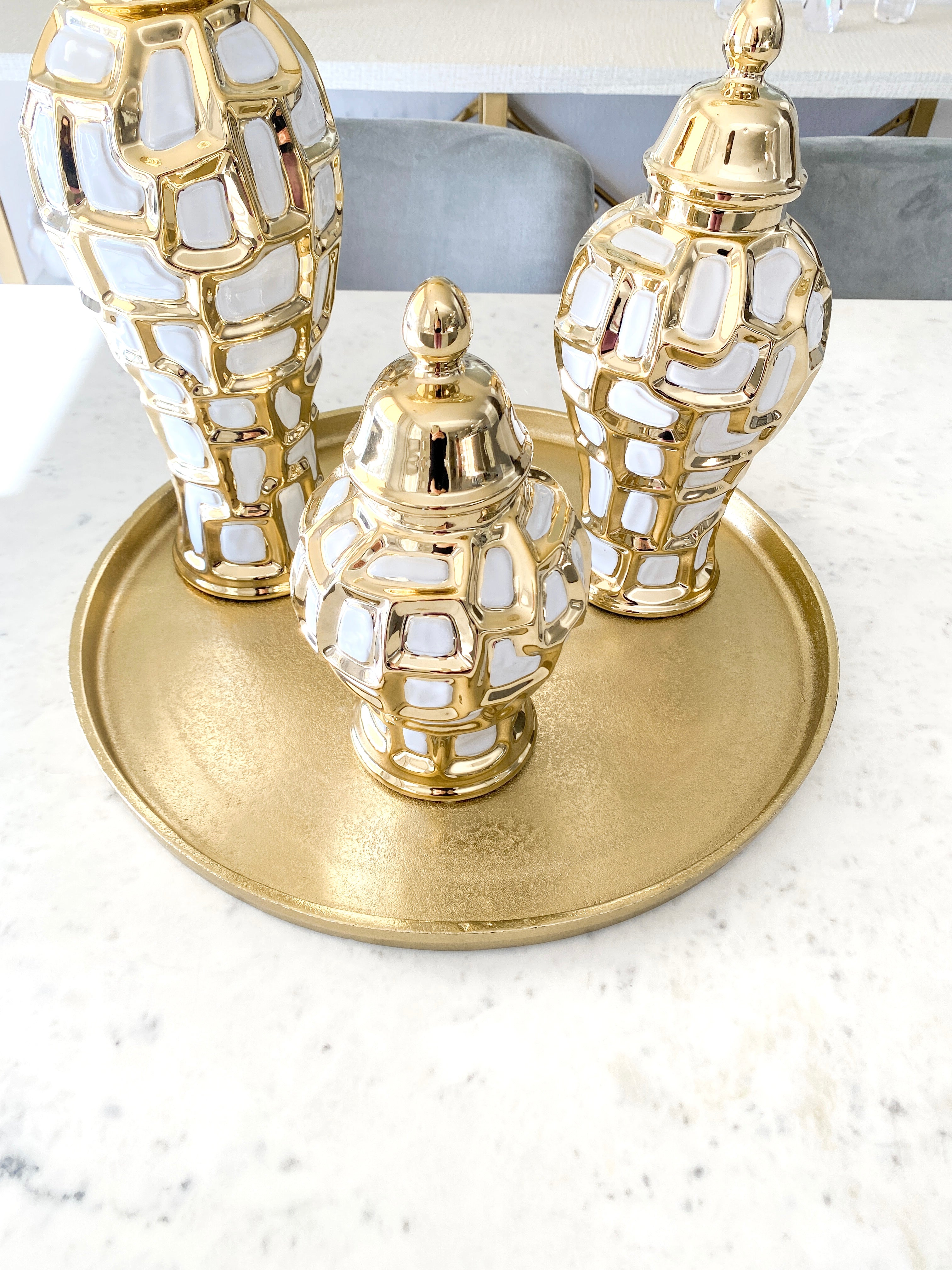 White & Gold Ginger Jar (3 Sizes) - HTS HOME DECOR
