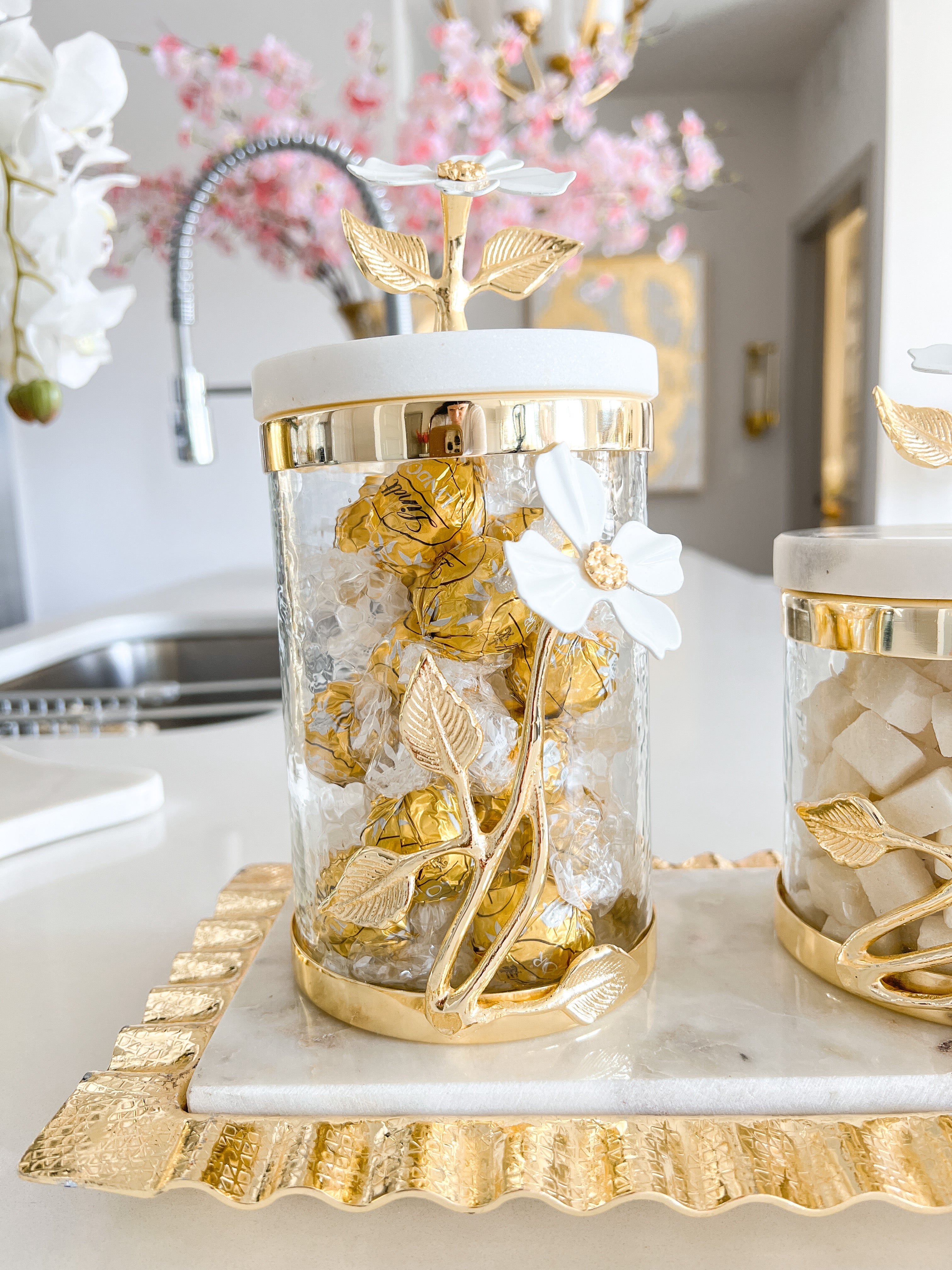 White Jasmine Gold Canister Set - HTS HOME DECOR