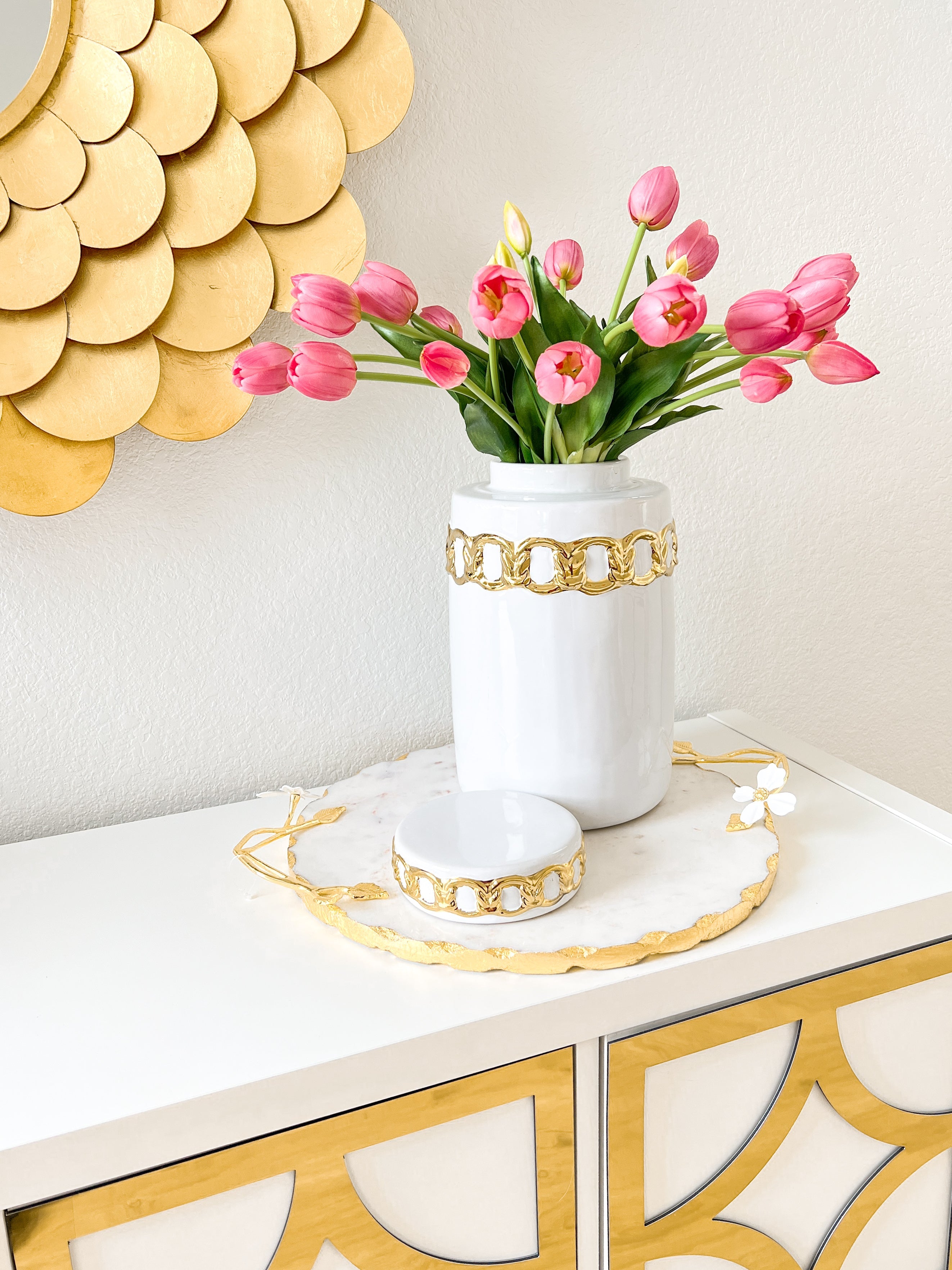 White with Gold Chain Jar Vase (Two Sizes) - HTS HOME DECOR