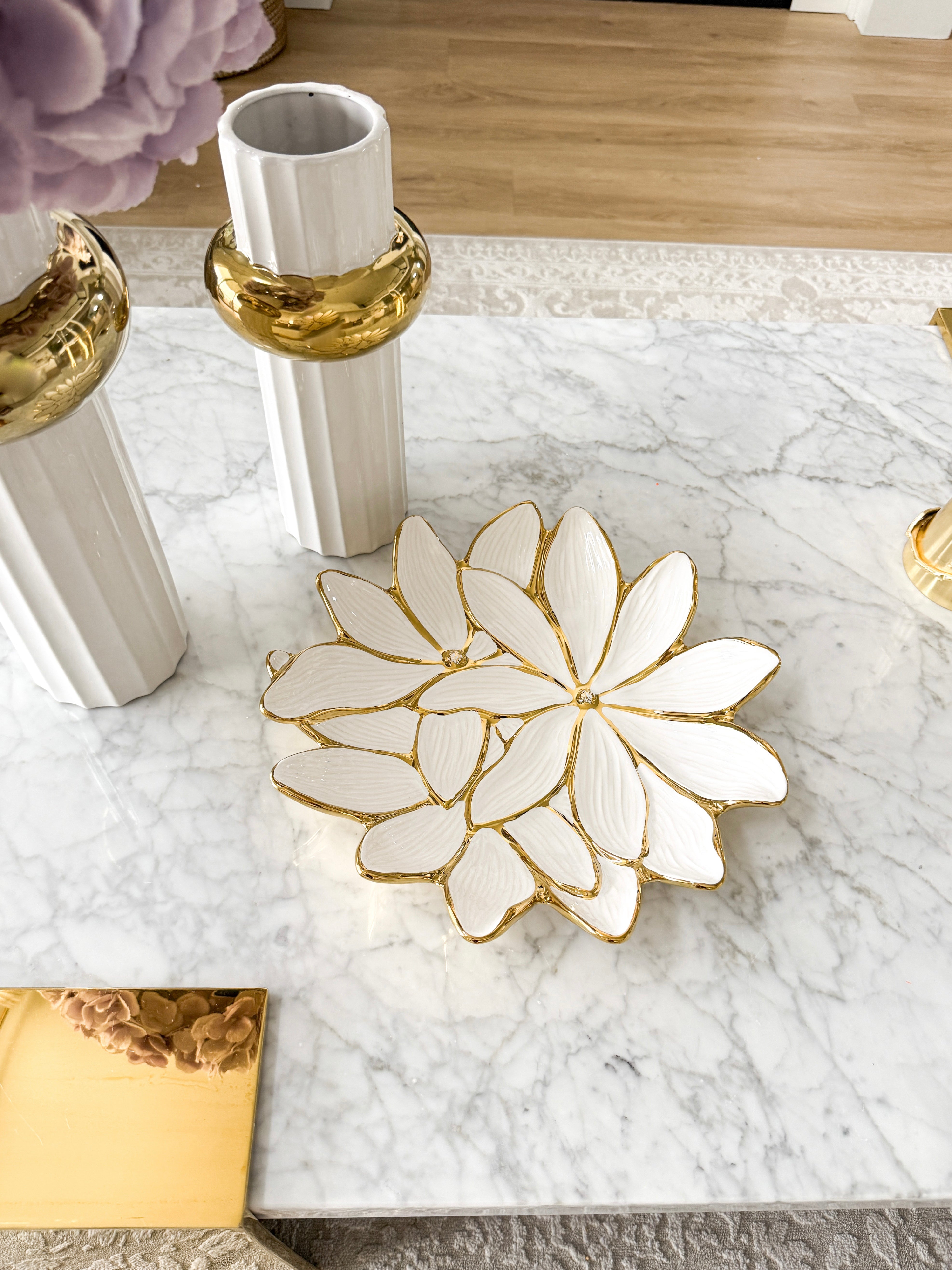 White and Gold Flower Plate
