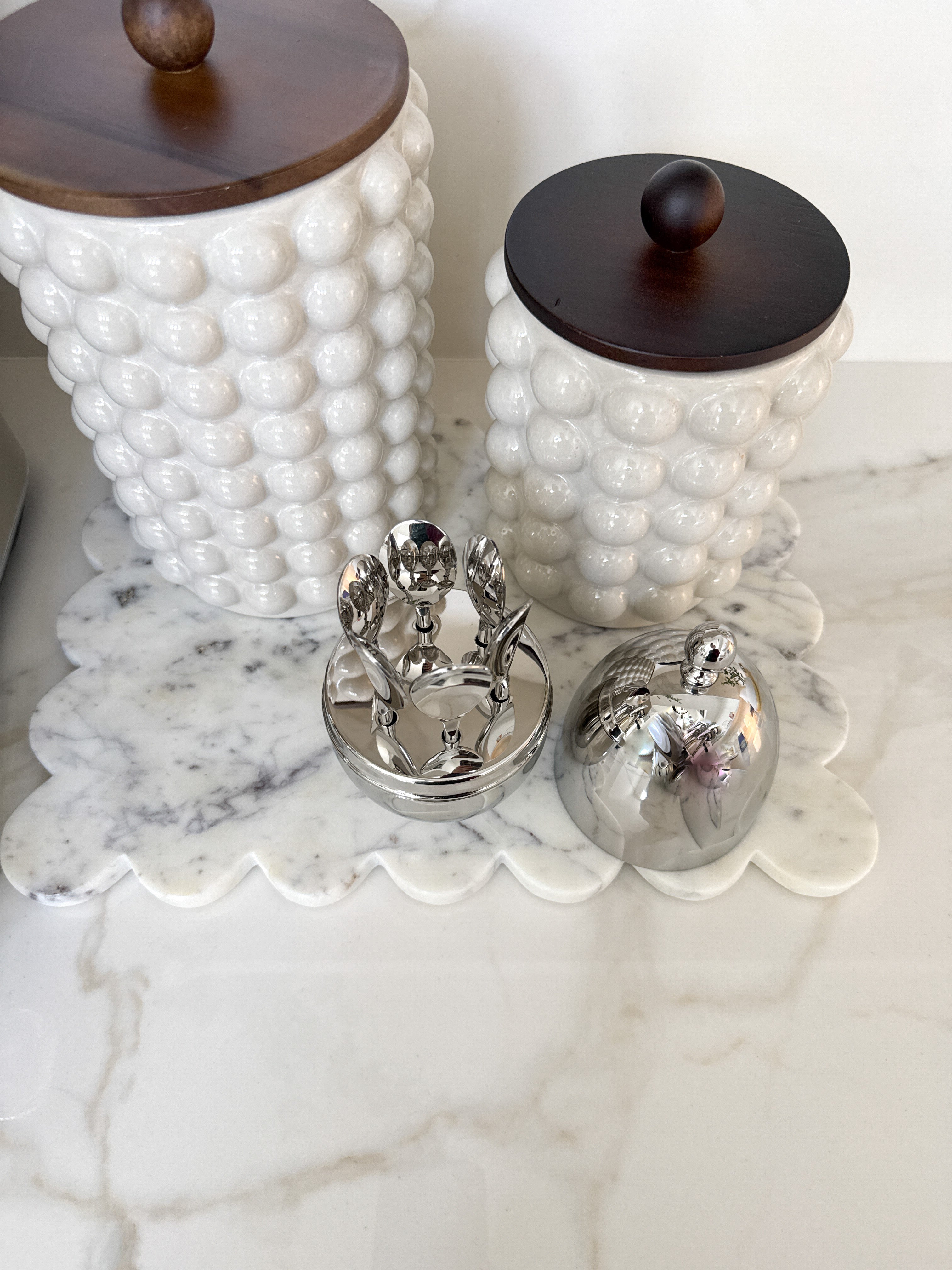 Silver Chrome Desert Spoons with Egg Holder