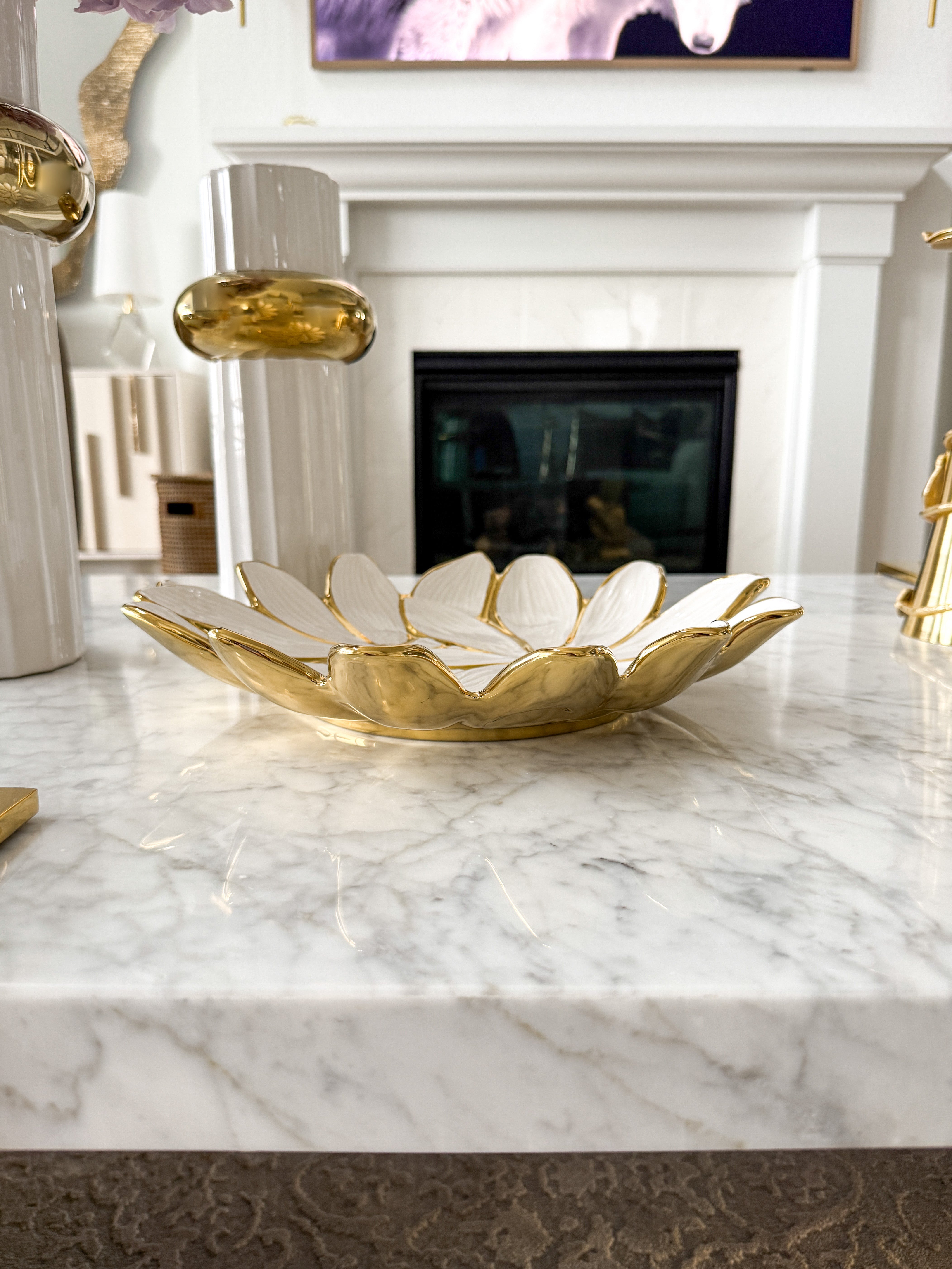 White and Gold Flower Plate