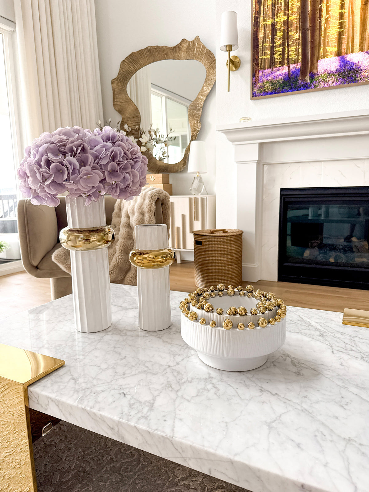 White Bowl with Gold Beaded Rim (Set of 3)