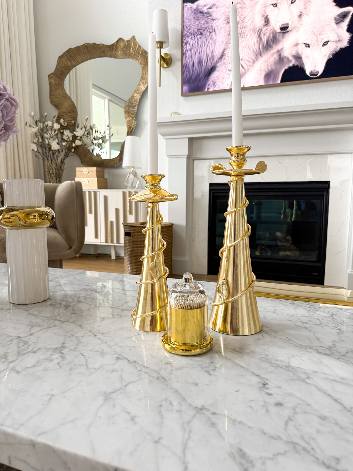 Gold Glass Match Holder Jar