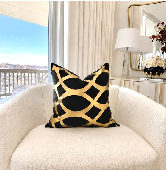 Black and Gold Foil Wavy Pattern Throw Pillow Cover