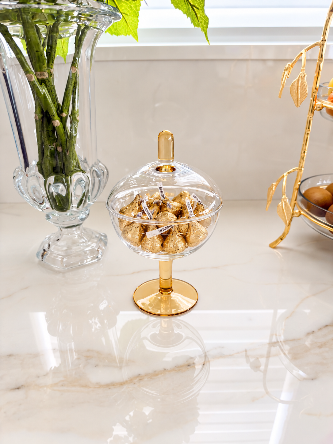 Glass Footed Jar with Amber Knob
