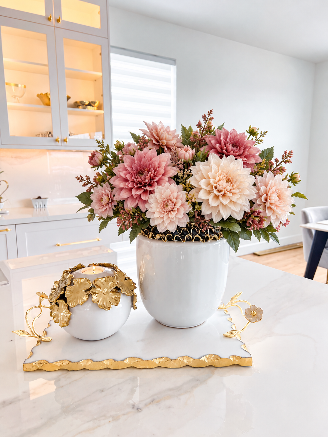 White and Gold Textured Ruffled Vase