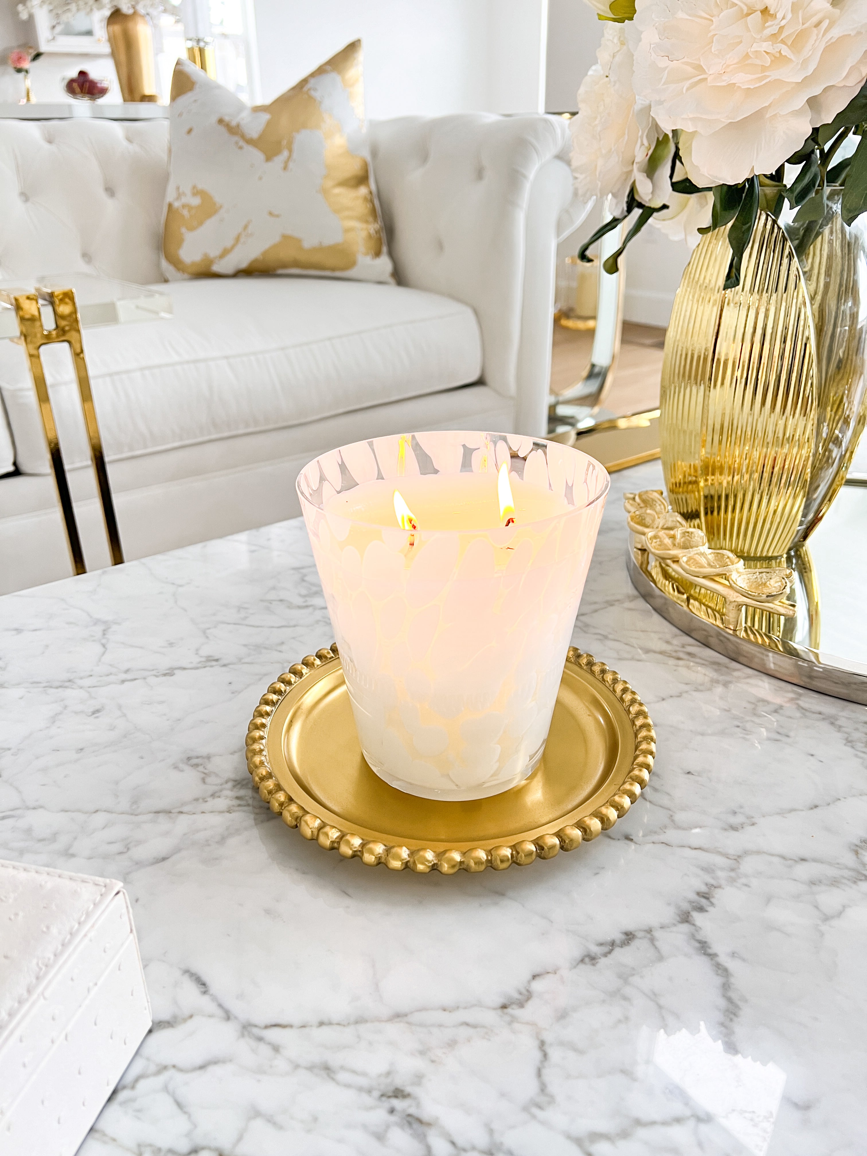 Large Gold Beaded Coaster/ Candle Tray