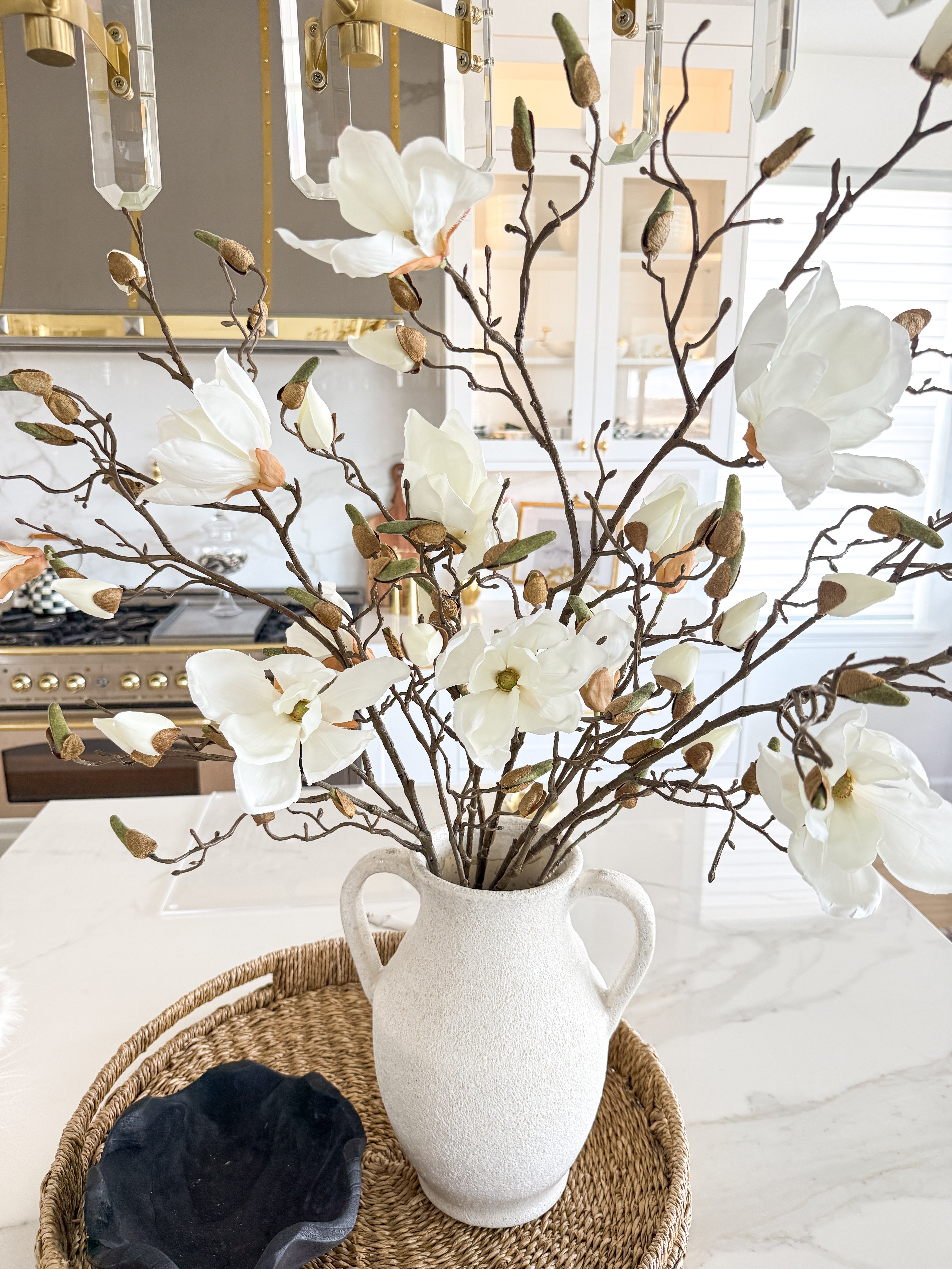 Faux White Magnolia Branch Stem