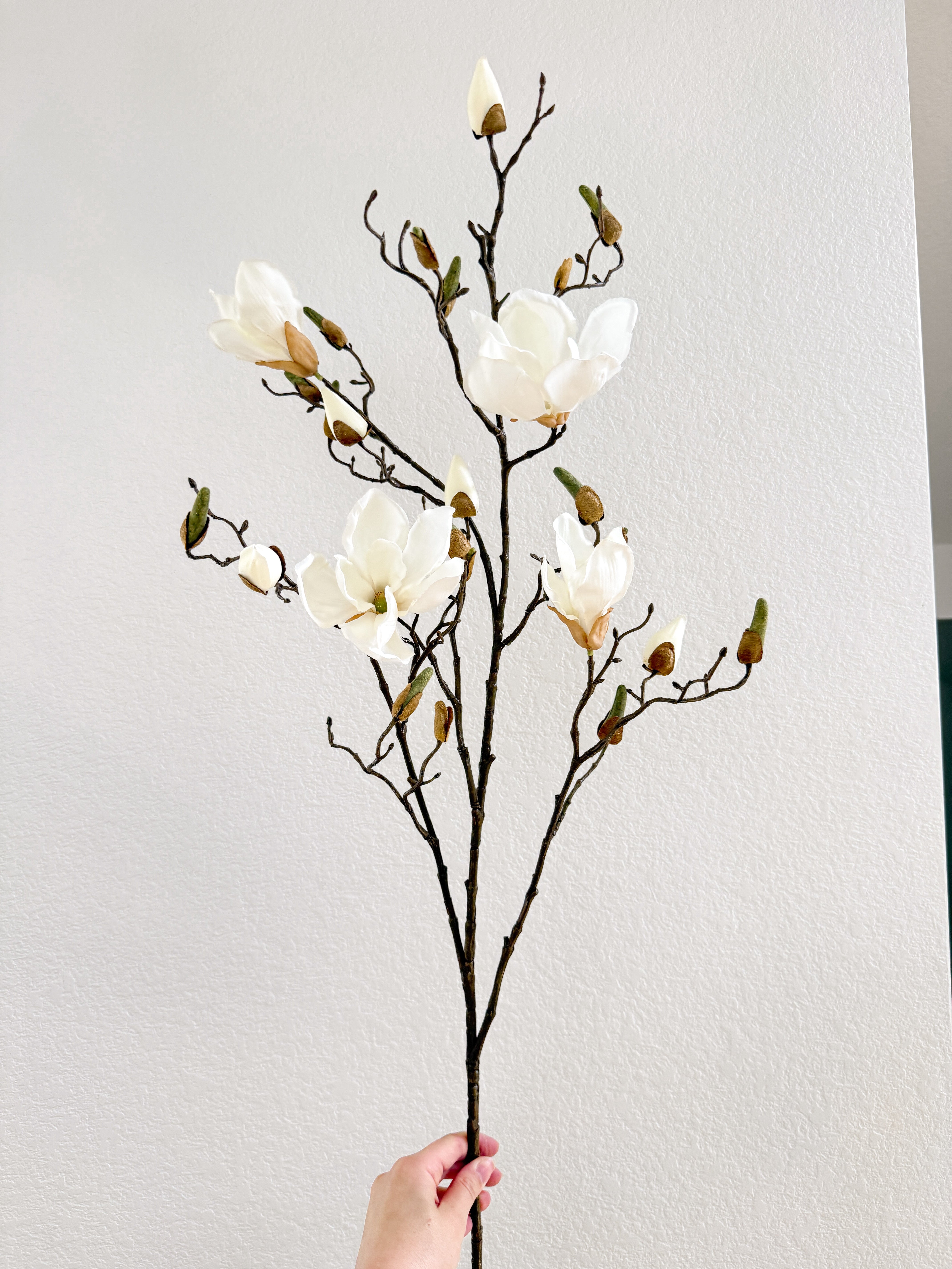 Faux White Magnolia Branch Stem