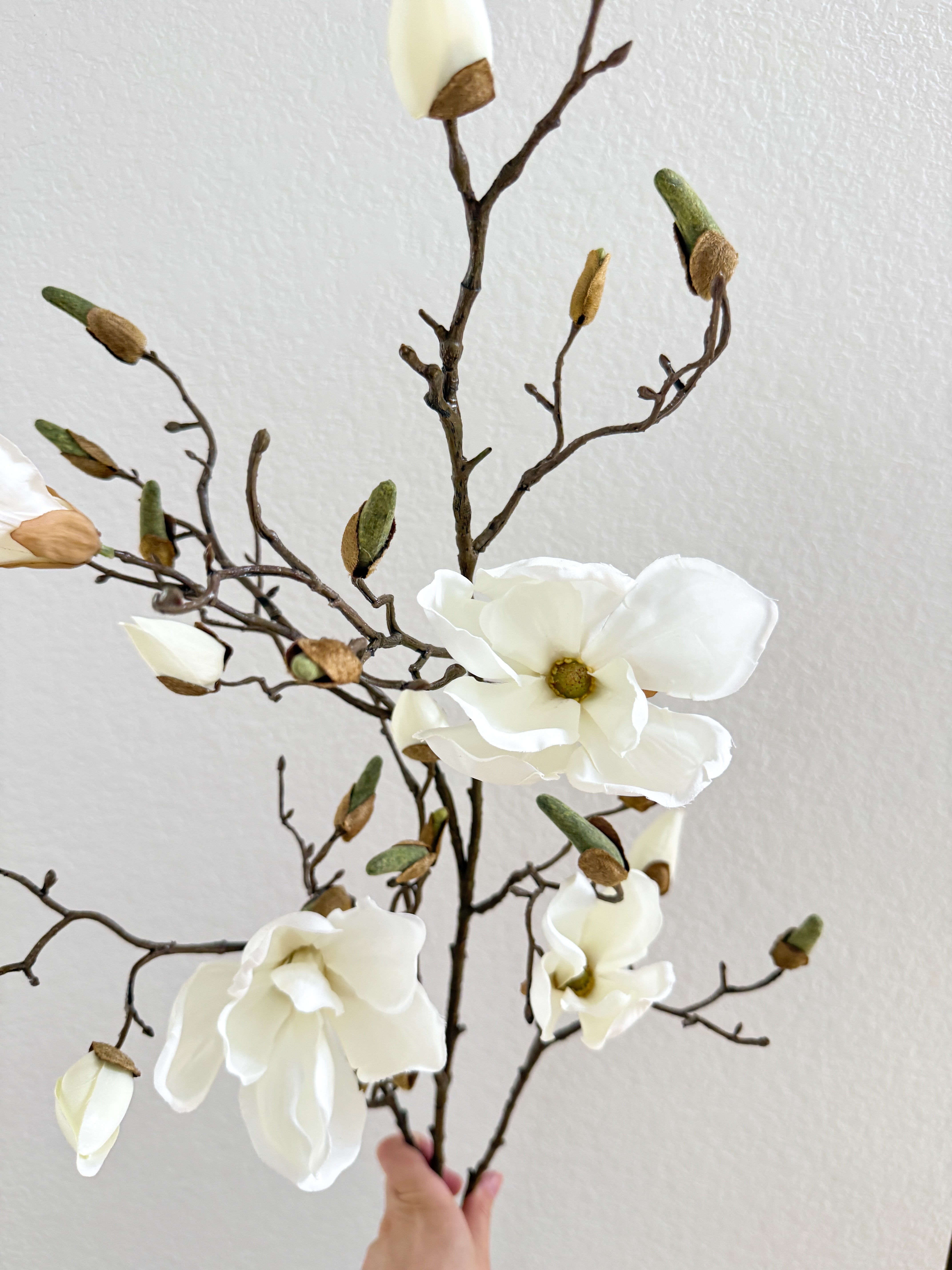 Faux White Magnolia Branch Stem
